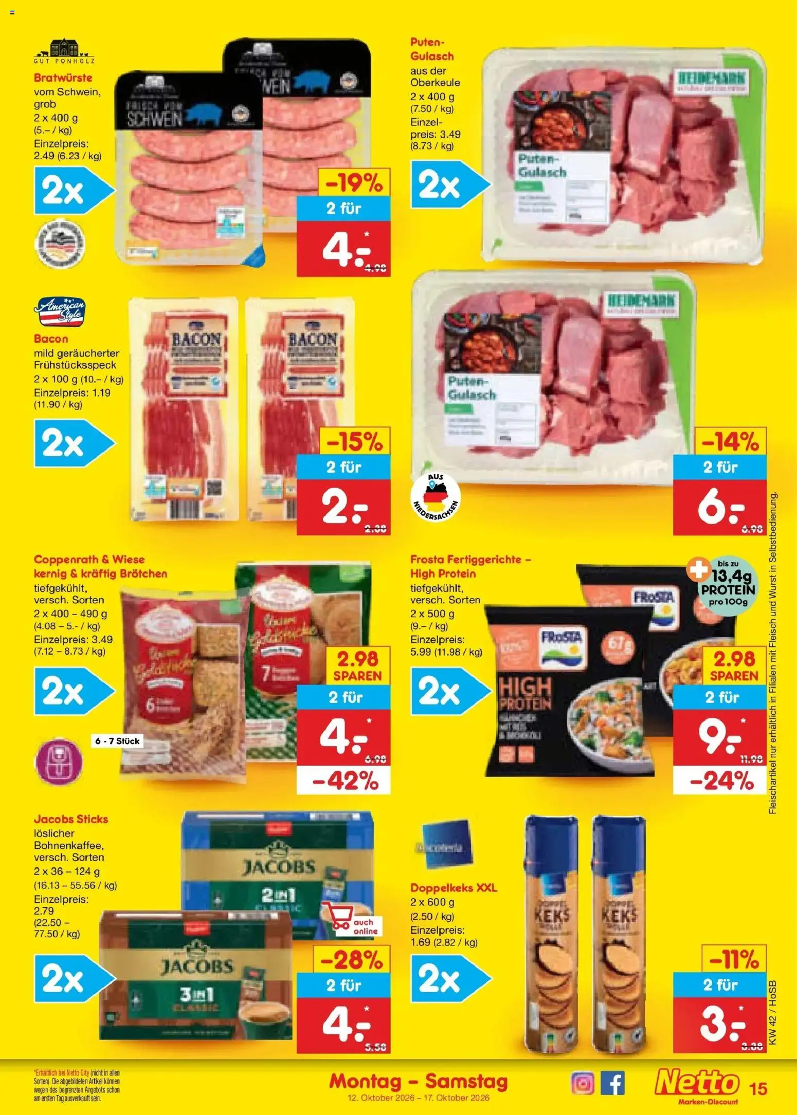 Vorschau von dem Prospekt des Geschäftes Netto Marken-Discount, gültig ab dem 12.10.2026 - Wurst, Gulasch, Fleisch, Frosta, Fertiggerichte