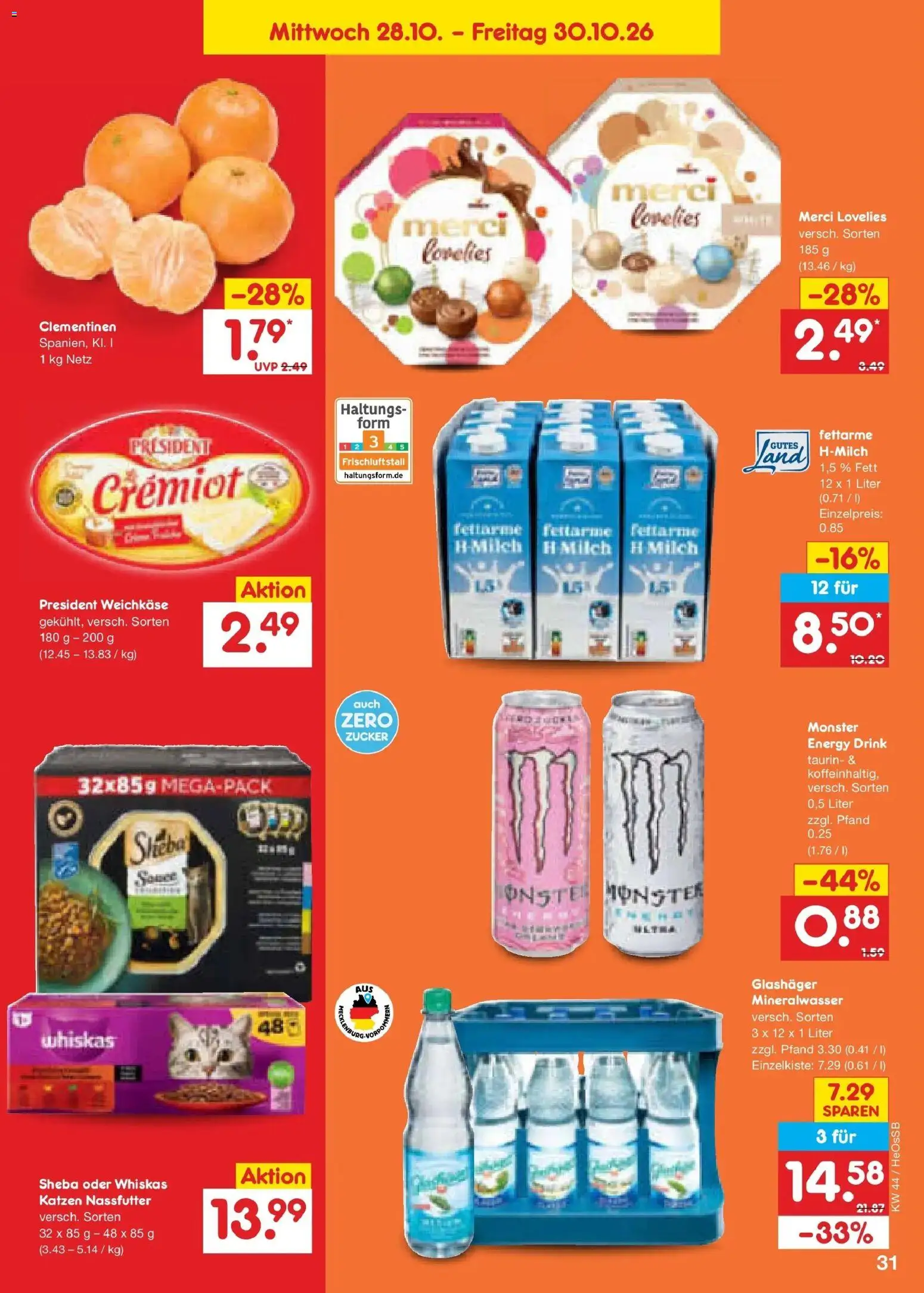 Vorschau von dem Prospekt des Geschäftes Netto Marken-Discount, gültig ab dem 26.10.2026 - Monster, Mineralwasser, Milch, Zucker, Merci, Energy, Whiskas, Sheba