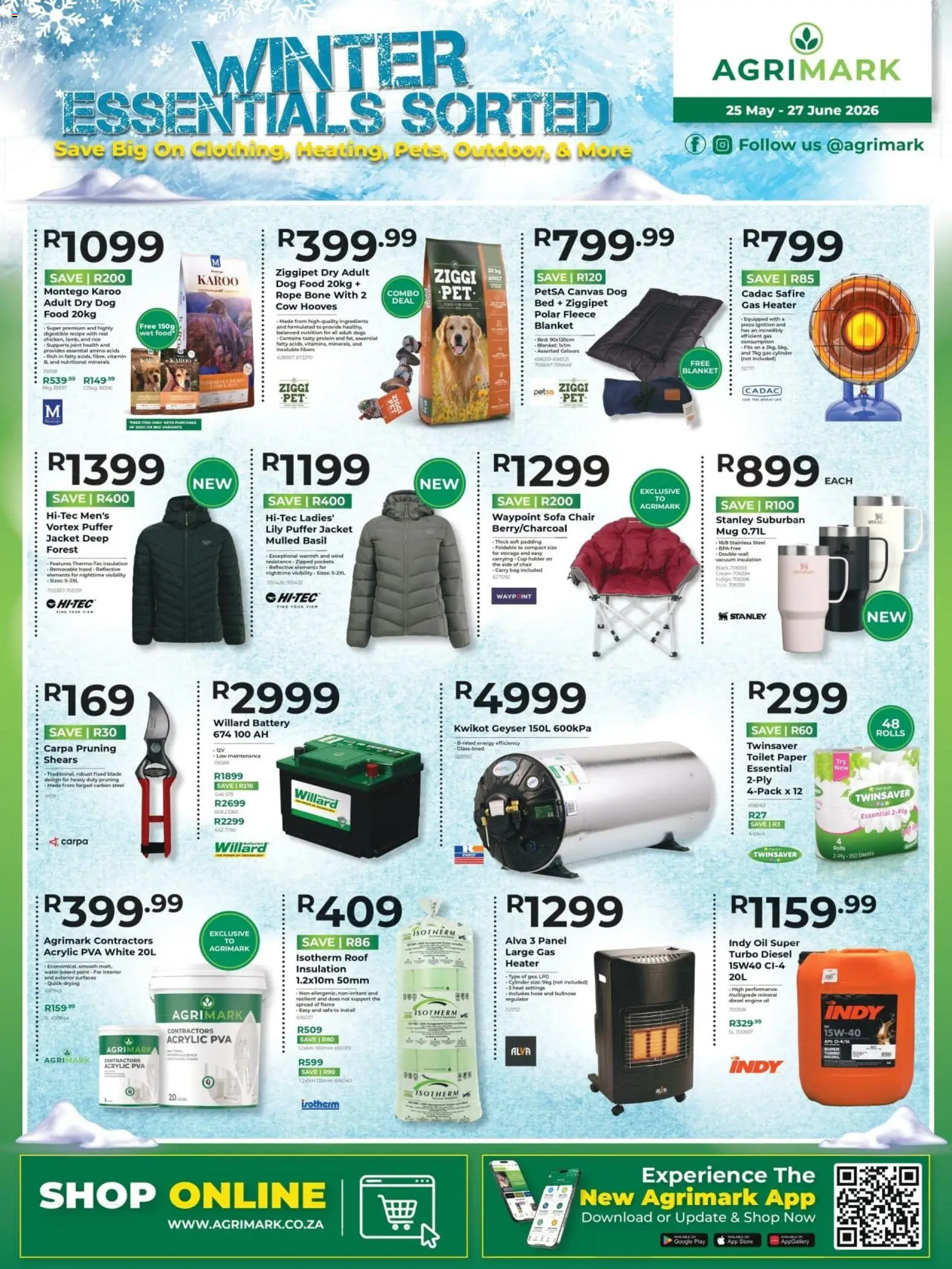 Preview of Agrimark flyer valid from 25/05/2026 - Canvas, Bed, Geyser, Chair, Blanket, Rice, Ingredients, Spread