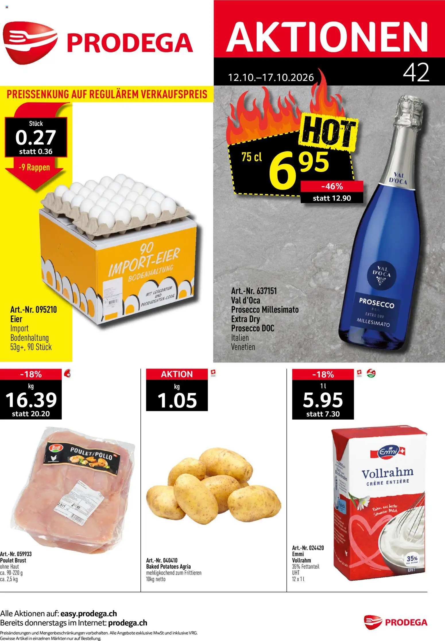 Vorschau des Merkblatts Prodega aktionen vom Shop Prodega gültig von 12.10.2026 bis 17.10.2026 - Prosecco, Milch, Eier, Creme