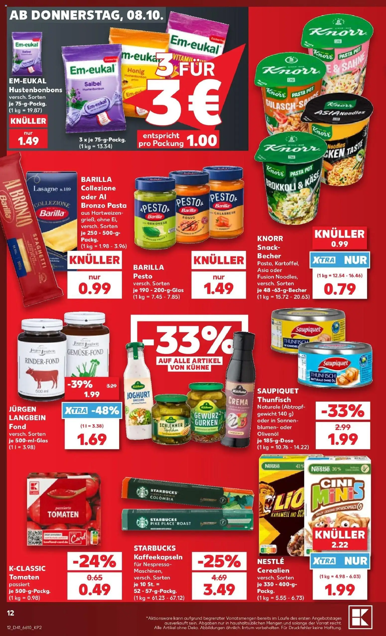 Vorschau von dem Prospekt des Geschäftes Kaufland, gültig ab dem 08.10.2026 - Starbucks, Käse, Pasta, Lasagne, Brokkoli, Sahne, Barilla, Gewicht
