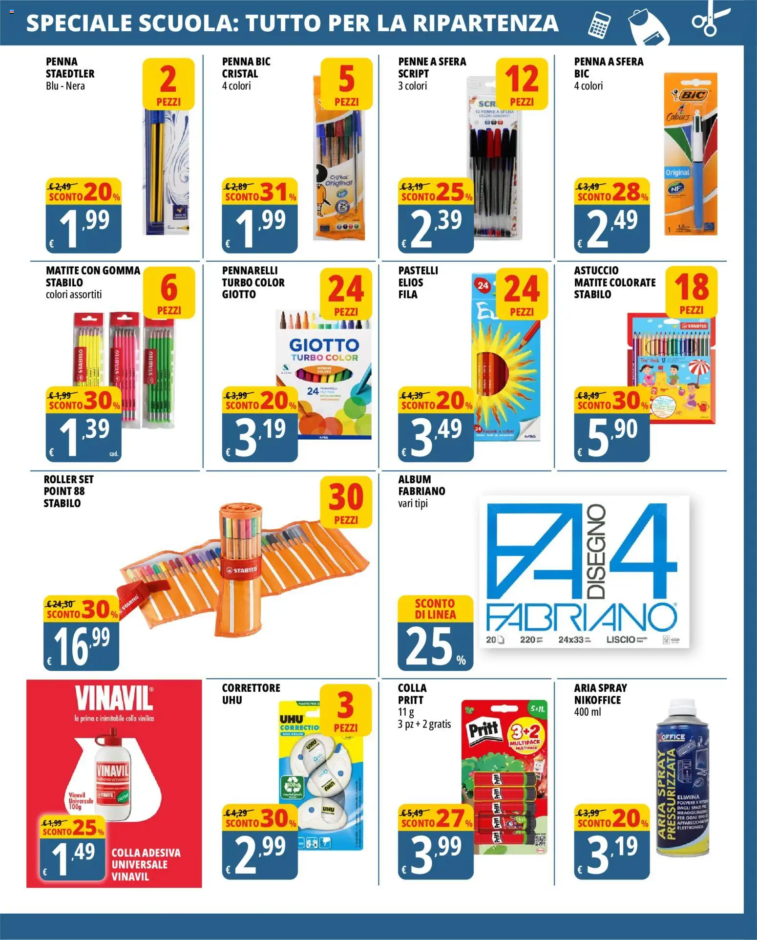 Anteprima dell'opuscolo Tigros volantino Scuola dal negozio Tigros valido da 28/08/2026 - Penne, Correttore, Astuccio, Pennarelli, Colla, Matite colorate, Pastelli