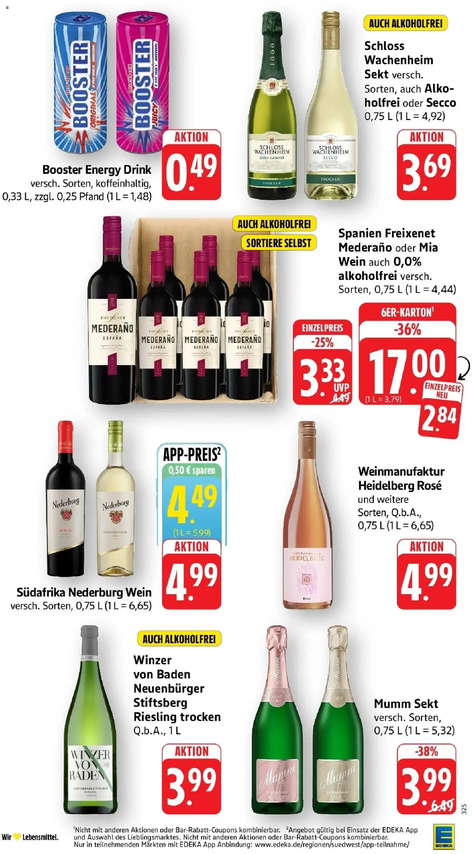 Vorschau von dem Prospekt des Geschäftes Edeka, gültig ab dem 26.10.2026 - Wein, Energy, Sekt, Freixenet, Merlot, Mumm sekt, Freixenet mederano