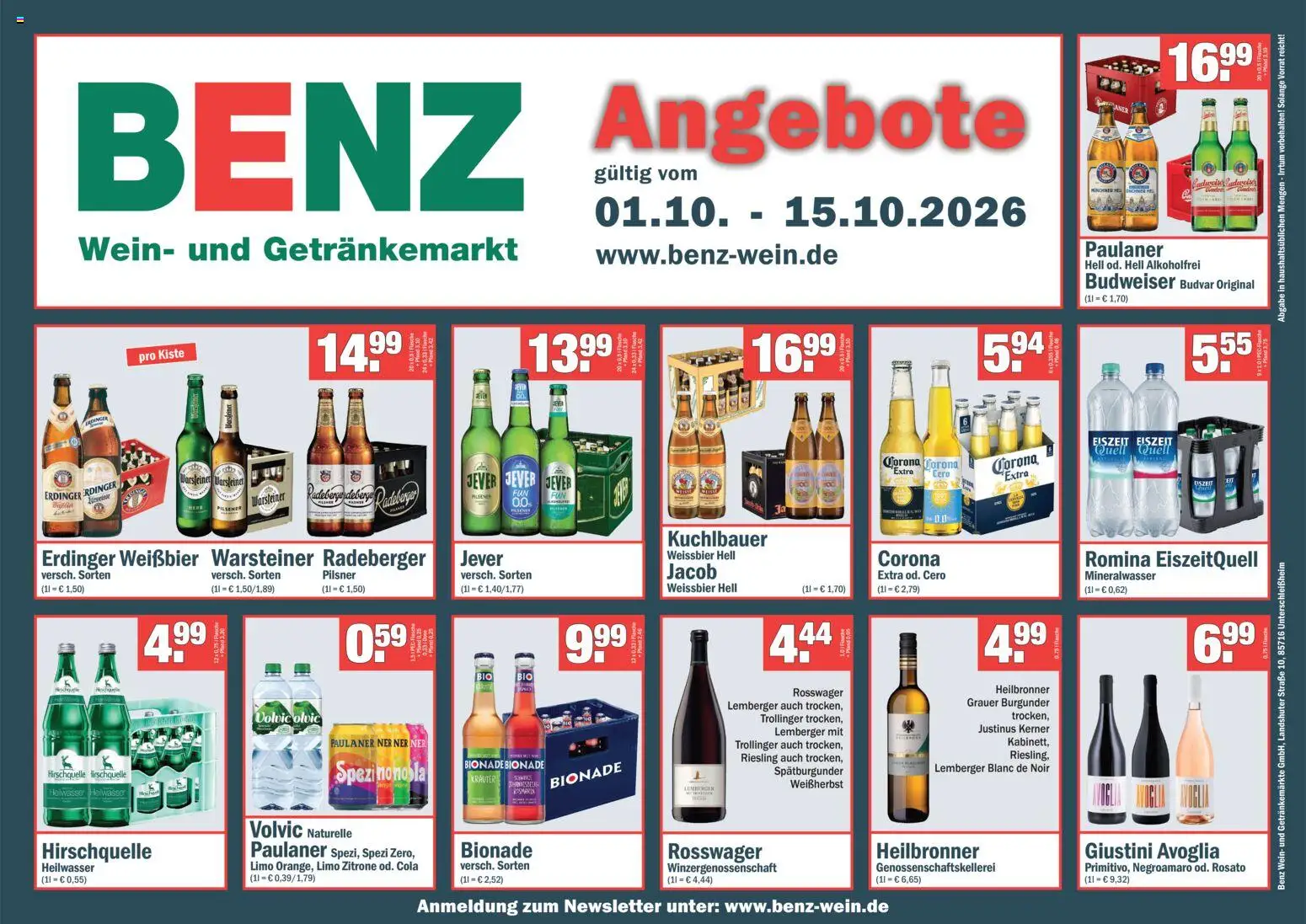 Vorschau von dem Prospekt des Geschäftes Benz Getränke, gültig ab dem 01.10.2026