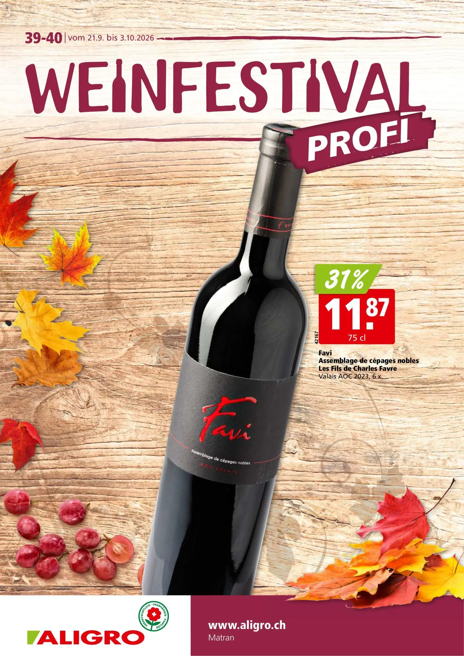 Vorschau des Merkblatts Aligro aktionen Wein Matran vom Shop Aligro gültig von 21.09.2026 bis 03.10.2026