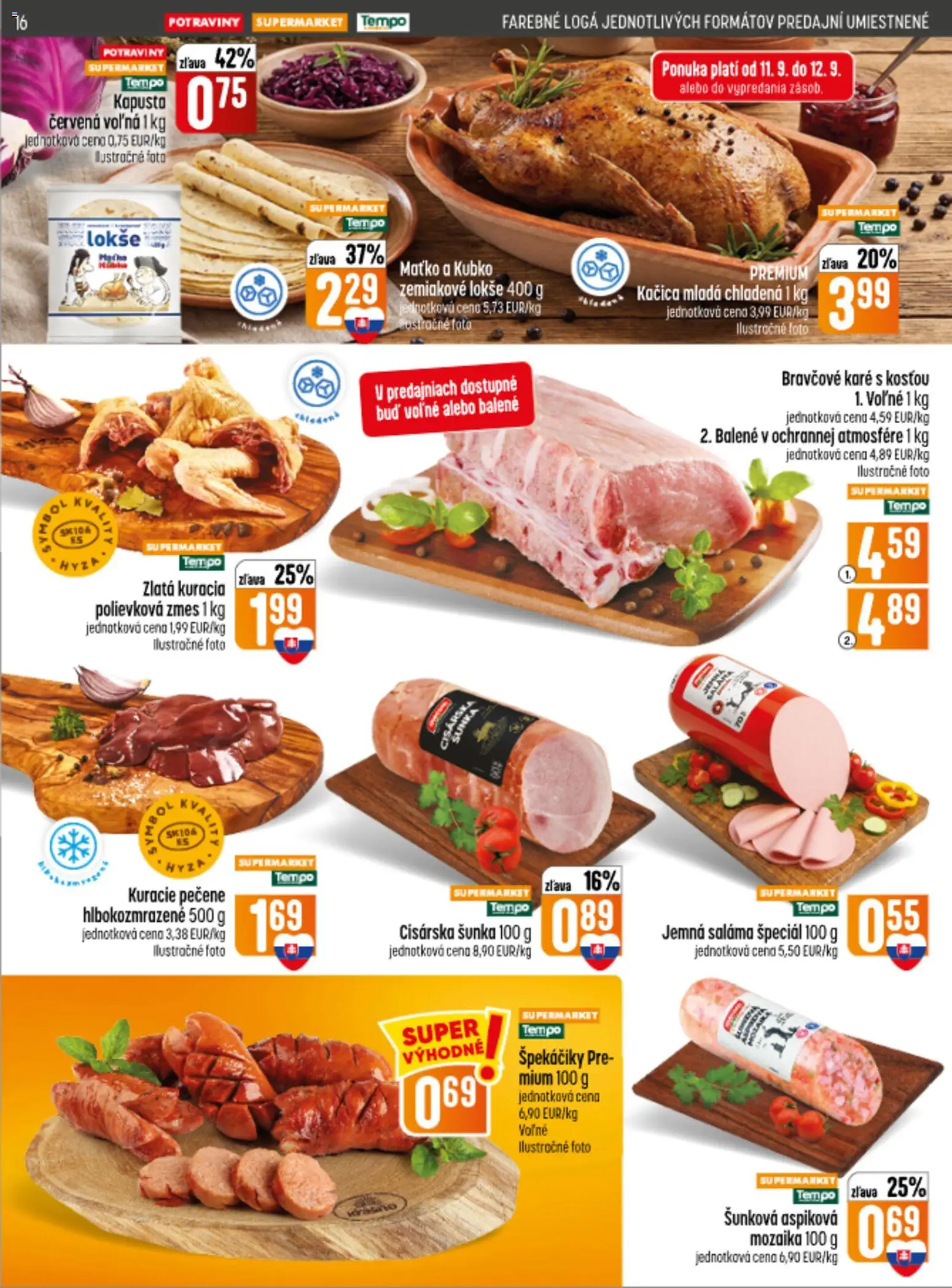 Náhľad COOP Jednota letáku platného od 10.09.2026 - Bravčové karé, Kapusta, Šunka, Kačica, Saláma, Špekáčiky