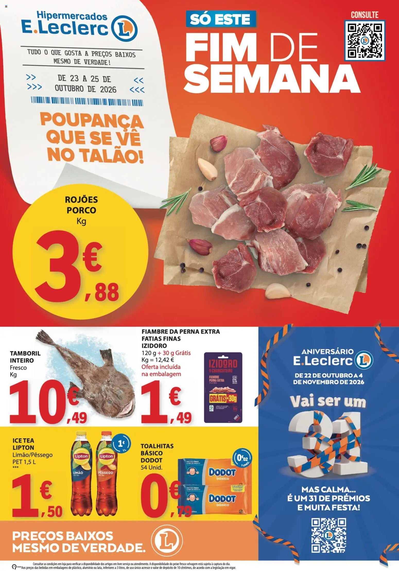 Pré-visualização do folheto da loja E.Leclerc válida a partir de 23/10/2026 - Peixe, Tamboril, Bebidas, Fiambre