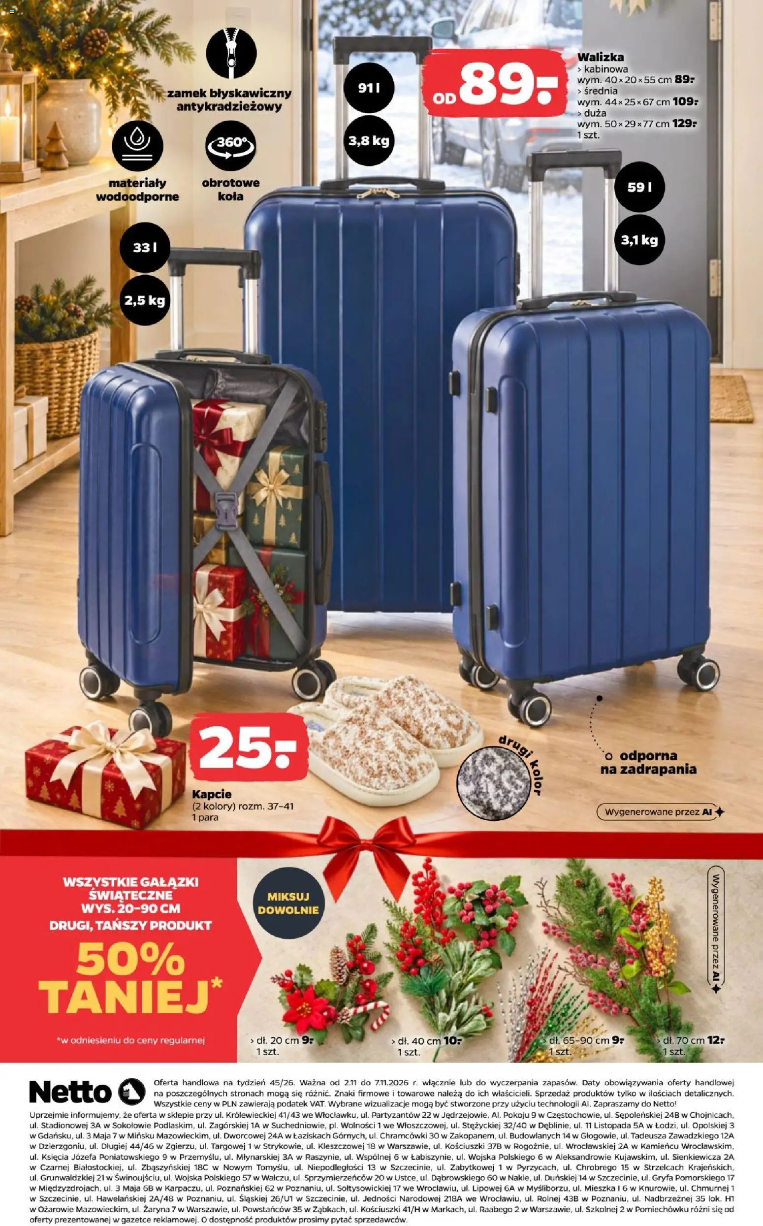 Pogląd gazetki "Netto gazetka od poniedziałku NonFood" ze sklepu Netto ważnej od 02.11.2026 - Walizka, Walizka kabinowa, Kapcie