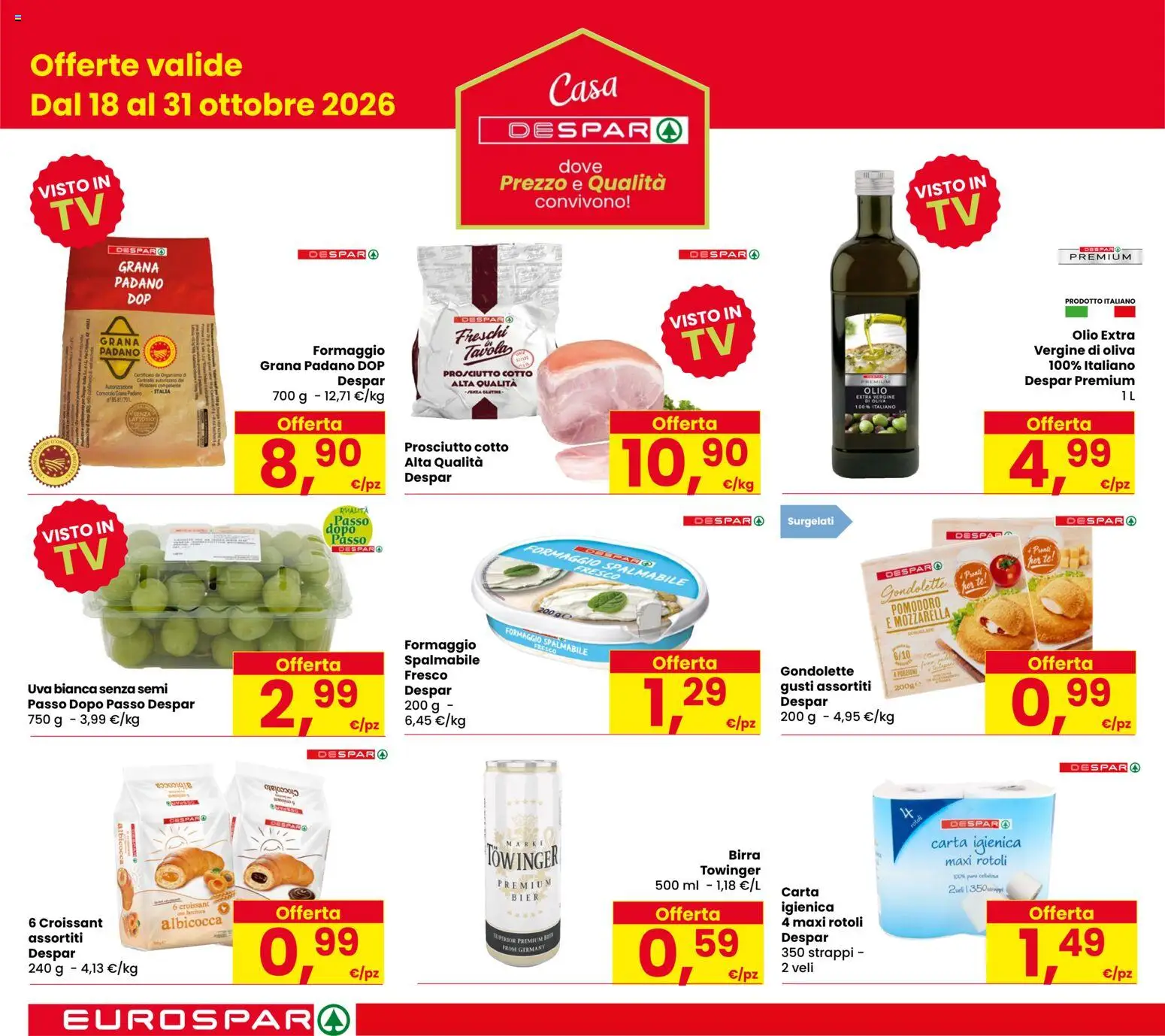 Anteprima dell'opuscolo Eurospar volantino Verona dal negozio Eurospar valido da 15/10/2026 - Cioccolato, Pomodoro, Formaggio, Croissant, Prosciutto Cotto, Carta igienica, Uva, Olio extra vergine