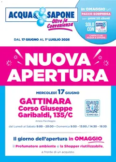 Anteprima dell'opuscolo Acqua e Sapone volantino Apertura Gattinara dal negozio Acqua e Sapone valido da 17/06/2026
