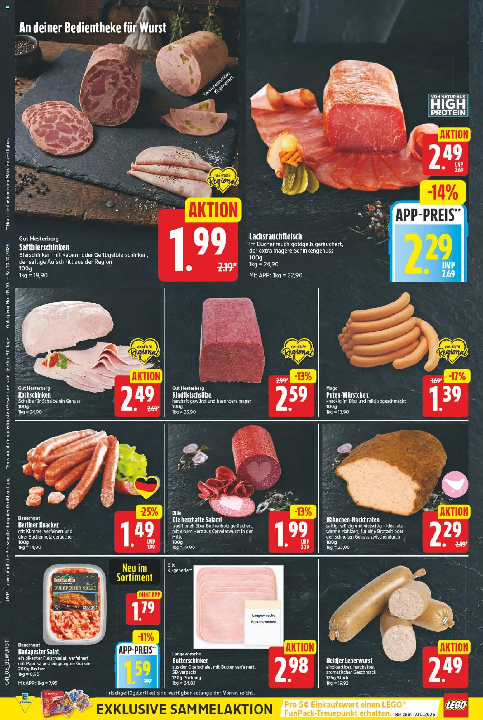 Vorschau von dem Prospekt des Geschäftes E center, gültig ab dem 05.10.2026 - Butter, Wurst, Salat, Berliner, Paprika, Gurken, Salami, Bauerngut
