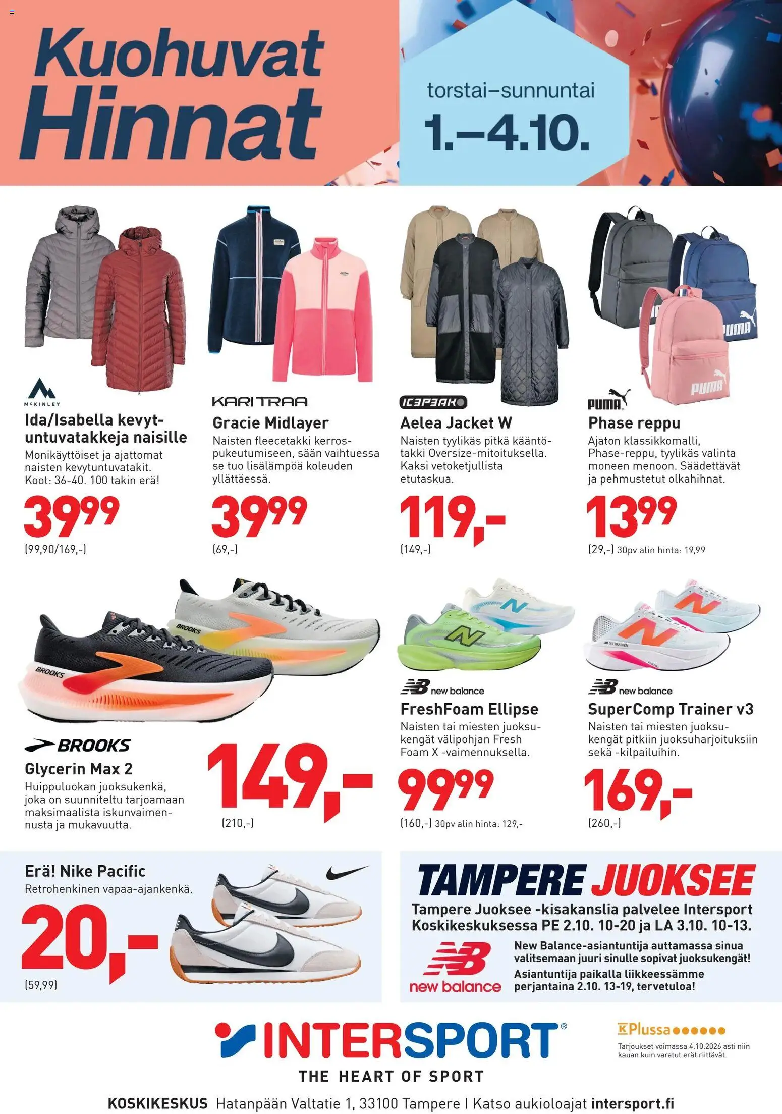 Kaupan Intersport Intersport Kuohuvat Hinnat esikatselu, voimassa 01/10/2026 - Reppu, Takki