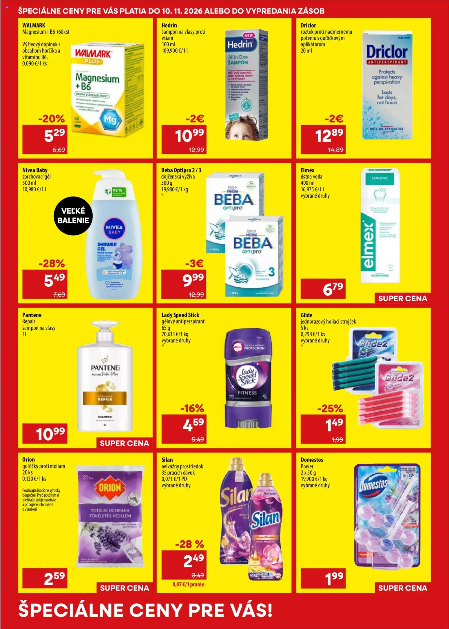 Náhľad 101 drogerie letáku platného od 23.09.2026 - Voda, Holiaci strojček, Nivea, Antiperspirant, Beba, Domestos, Strojček, Ústna voda