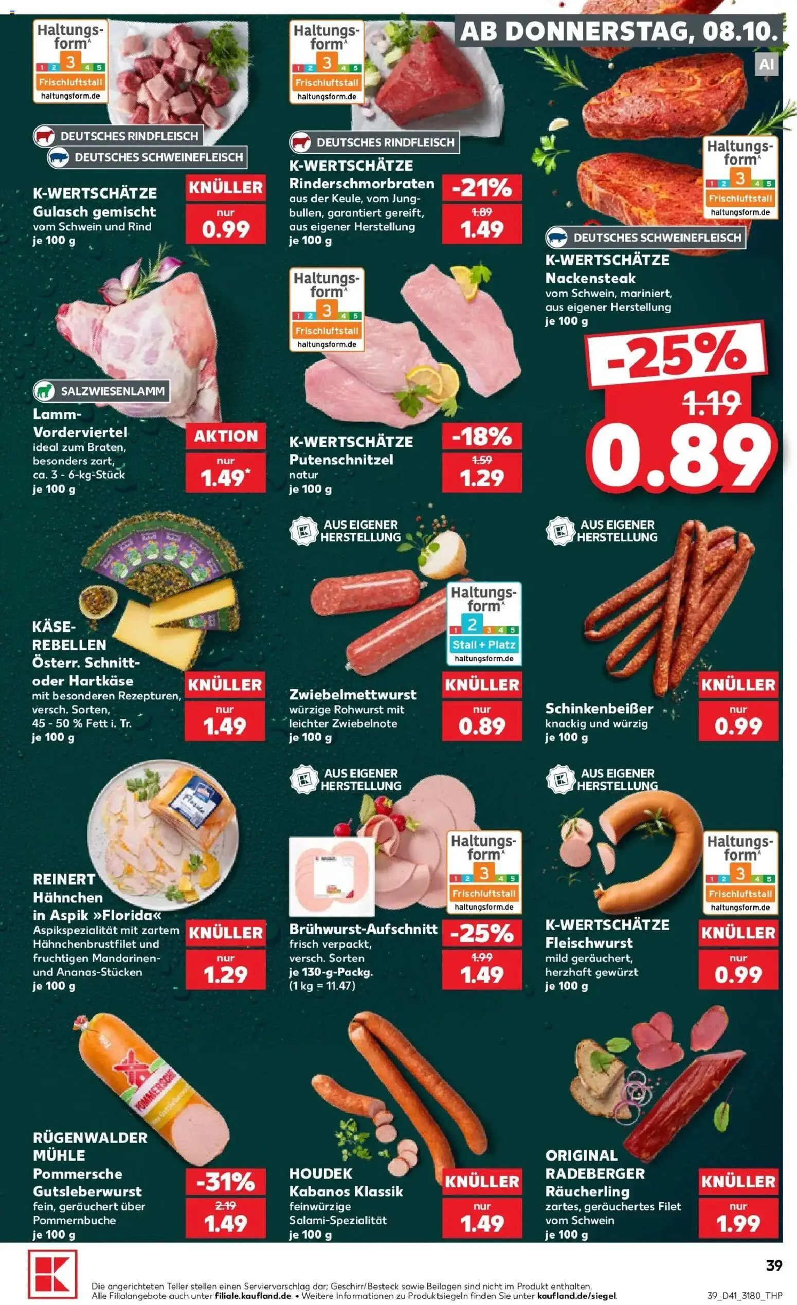 Vorschau von dem Prospekt des Geschäftes Kaufland, gültig ab dem 08.10.2026 - Käse, Gulasch, Mühle, Rindfleisch, Putenschnitzel, Mandarinen, Schweinefleisch, Hahnchen