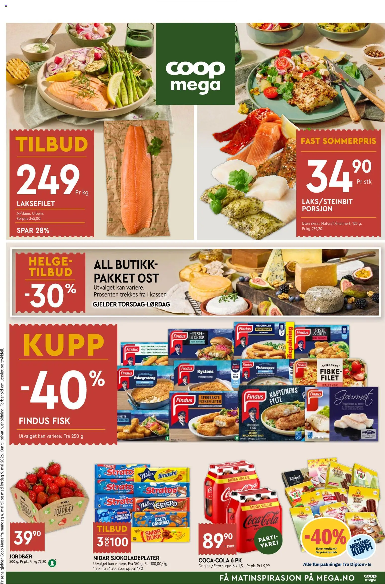 Forhåndsvis Coop Mega kundeavis fra butikk Coop Mega gyldig fra 04/05/2026 - Smør, Ost, Sjokolade, Jordbær, Laksefilet, Fiskegrateng, 1, Fiskesuppe