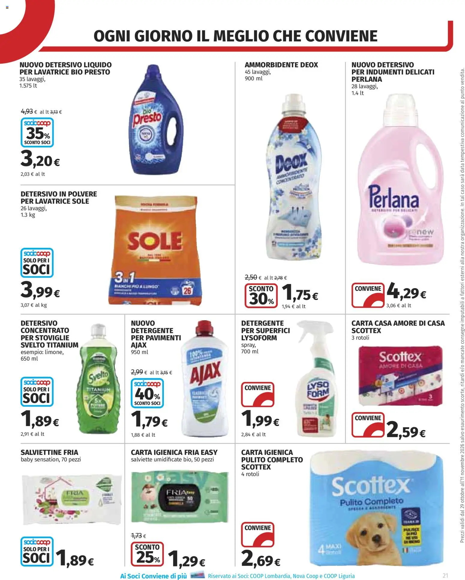 Anteprima dell'opuscolo COOP volantino Superstore dal negozio COOP valido da 29/10/2026 - Lavatrice, Carta igienica, Ammorbidente, Detergente, Salviette umidificate, Detersivo in polvere