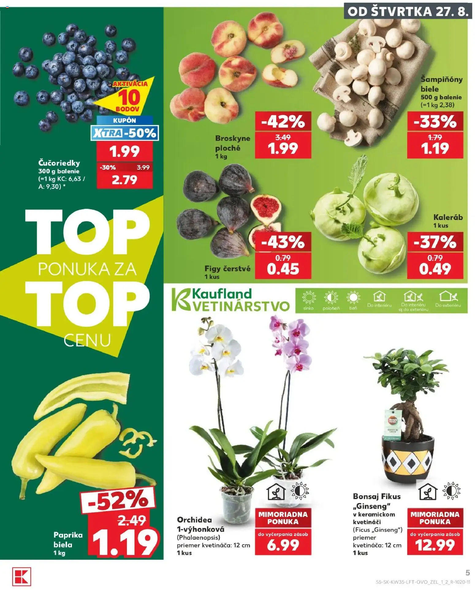 Náhľad Kaufland letáku platného od 27.08.2026 - Paprika, Orchidea, Čučoriedky, Figy, Šampiňóny, Broskyne, Kaleráb