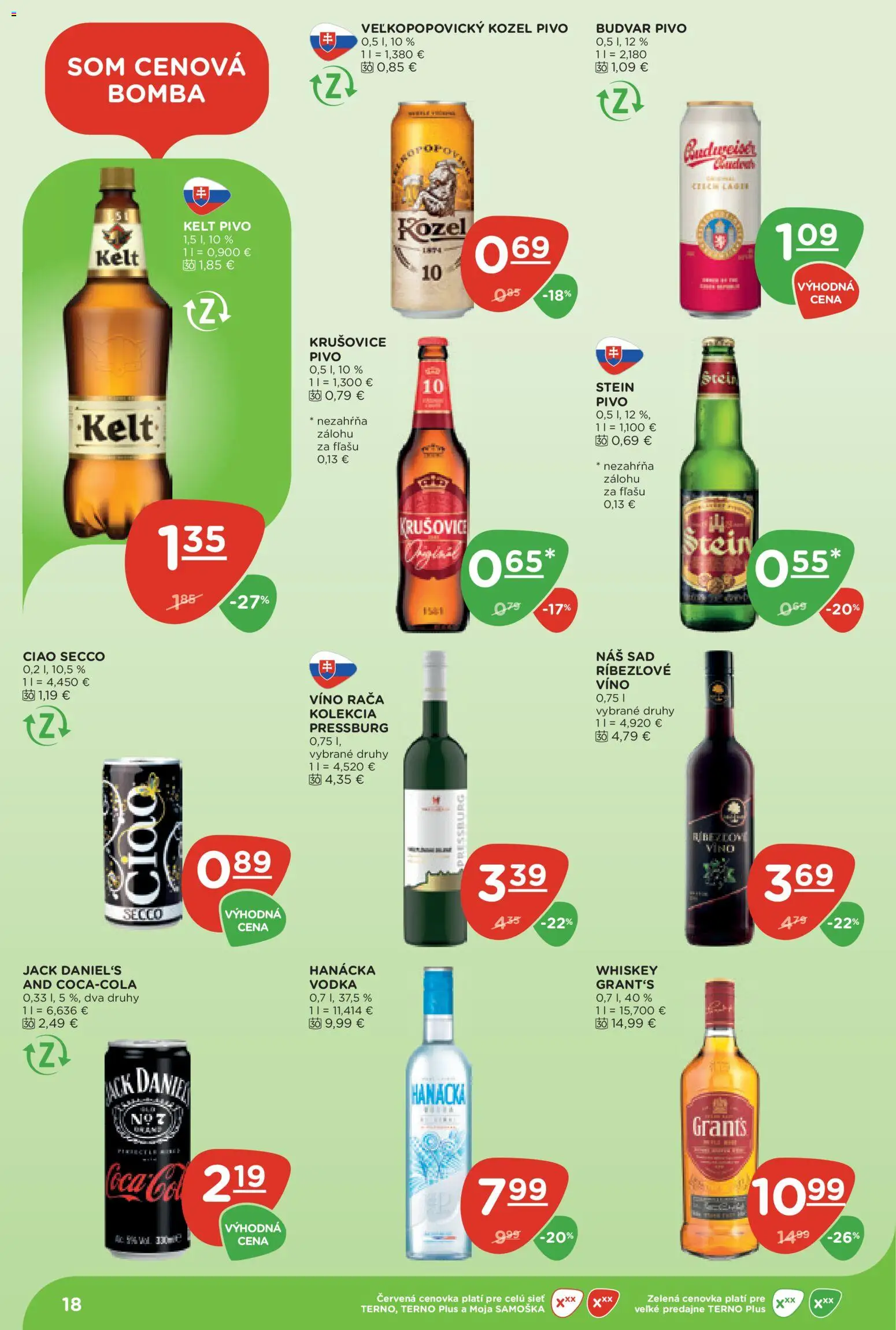 Náhľad Terno letáku platného od 10.09.2026 - Pivo, Víno, Vodka, Krušovice, Budvar, Kelt, Jack Daniel's