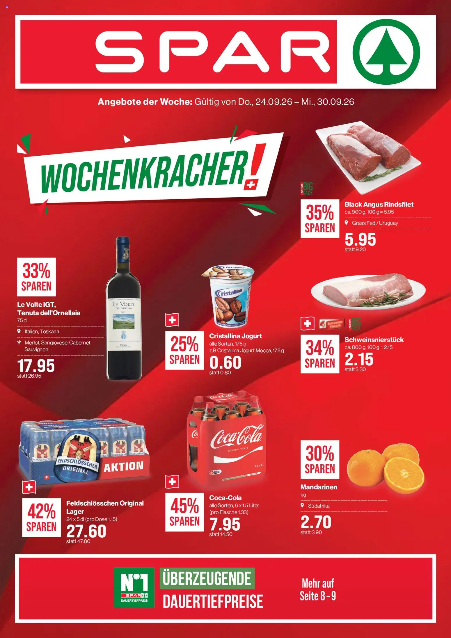 Vorschau des Merkblatts SPAR aktionen vom Shop SPAR gültig von 24.09.2026 bis 30.09.2026 - Coca Cola, Mandarinen