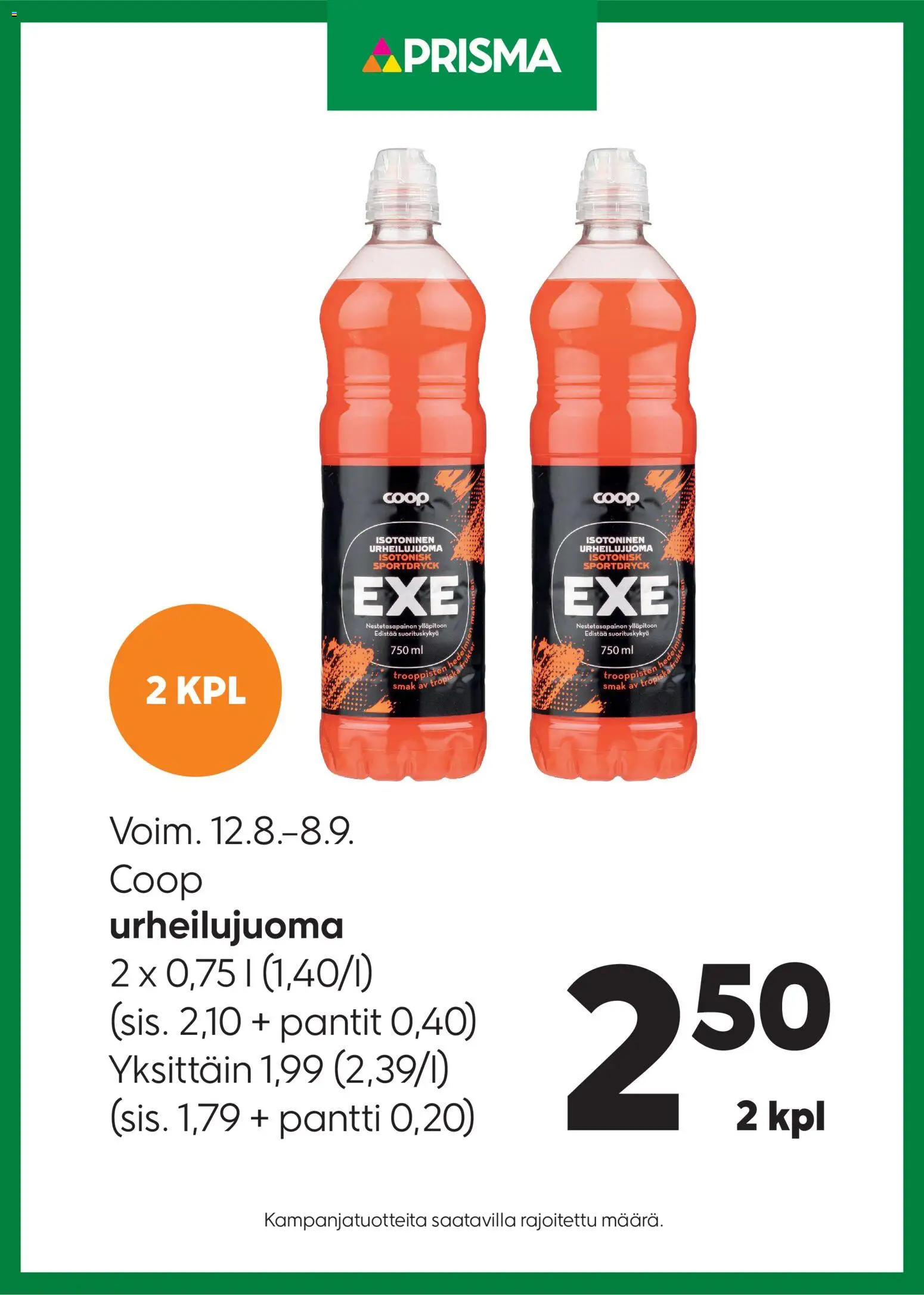 Kaupan Prisma Prisma tarjoukset Coop urheilujuoma esikatselu, voimassa 12/08/2026 - Urheilujuoma