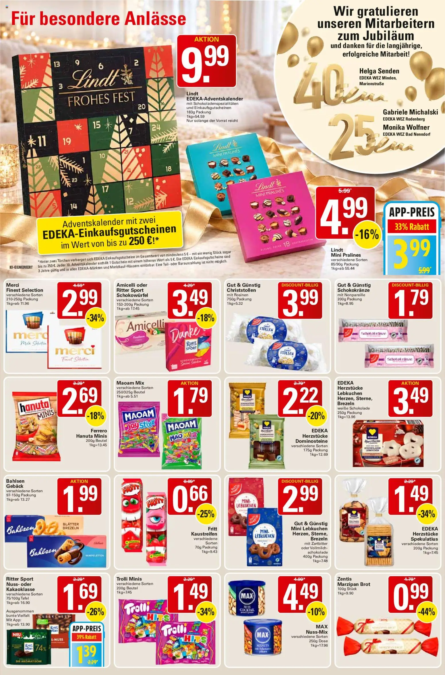 Vorschau von dem Prospekt des Geschäftes WEZ, gültig ab dem 02.11.2026 - Schokolade, Lindt, Bad, Brot, Ritter sport, Merci, Rosinen