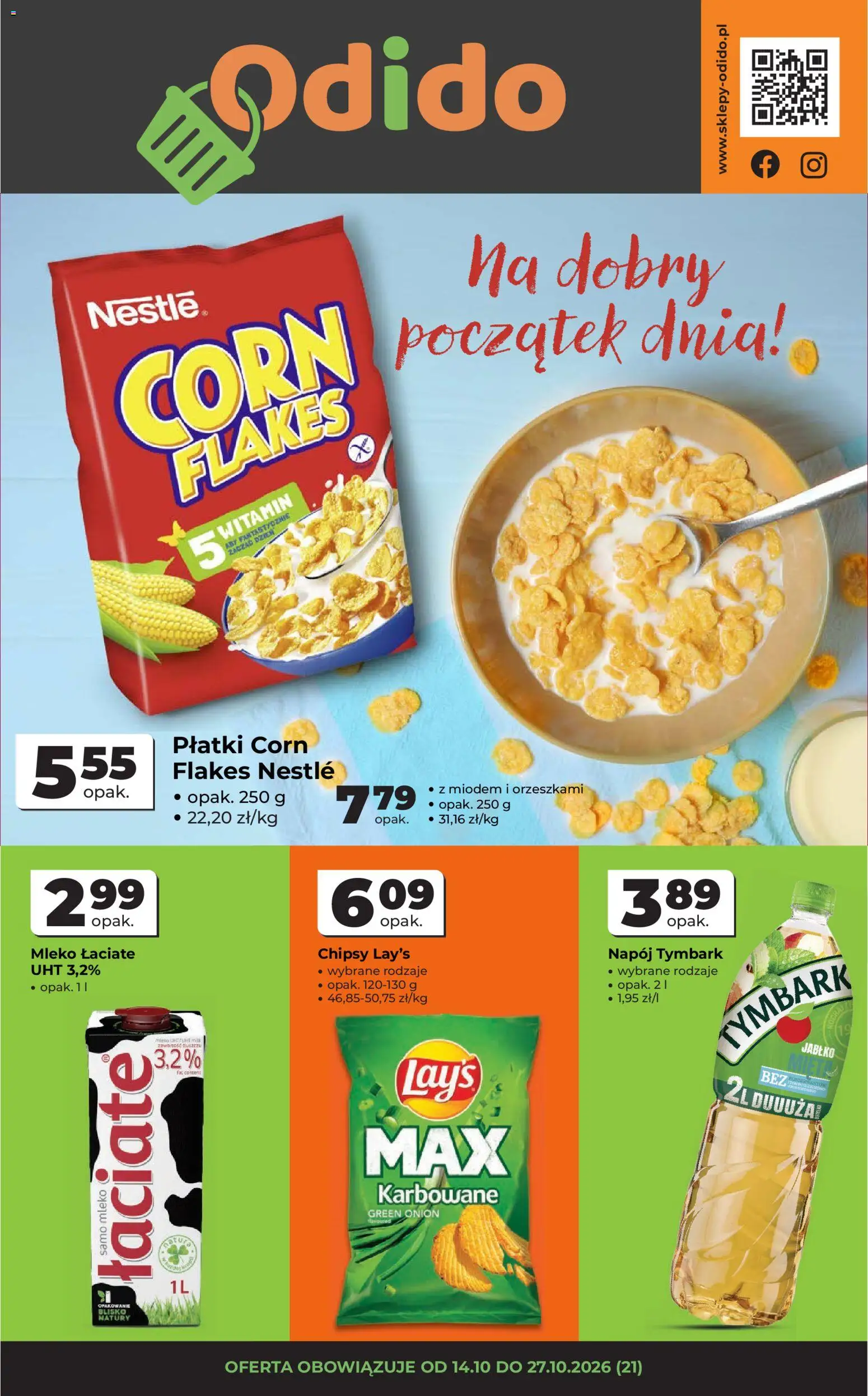 Pogląd gazetki "Odido gazetka" ze sklepu Odido ważnej od 14.10.2026 - Mleko, Tymbark, Chipsy, Płatki, Corn Flakes, Płatki corn flakes