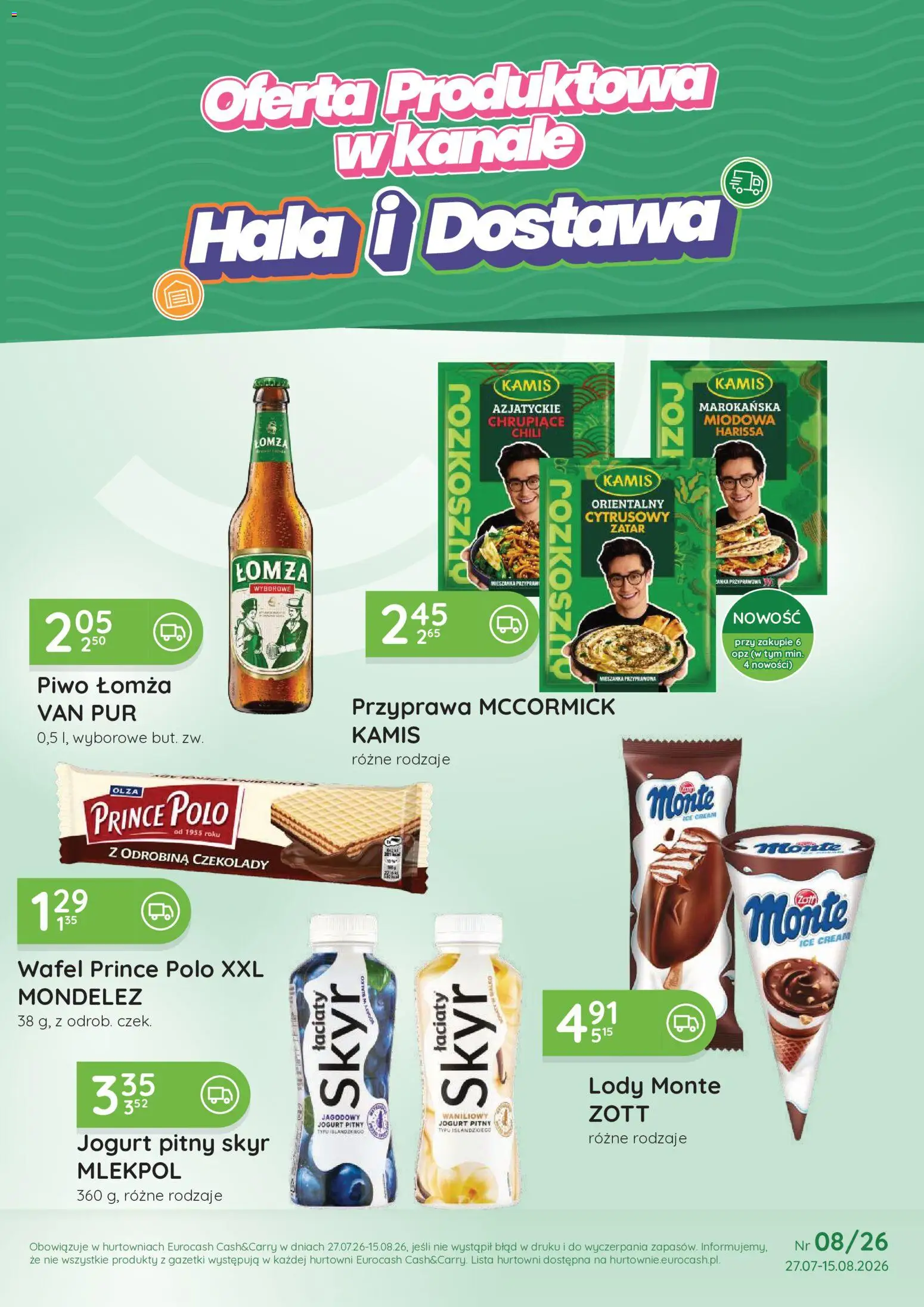 Pogląd gazetki "Eurocash gazetka - Południe" ze sklepu Eurocash ważnej od 27.07.2026 - Piwo, Czekolady, Skyr, Chili, Jogurt, Jogurt pitny, Prince polo xxl, Lody monte
