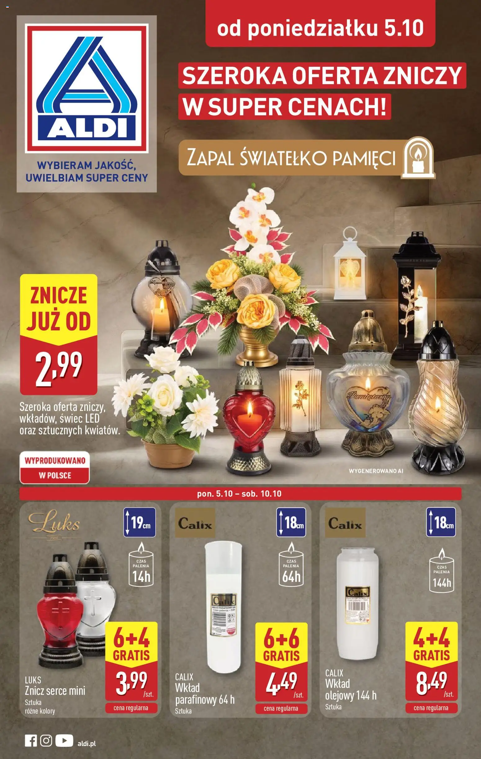 Pogląd gazetki "Aldi gazetka - Znicze i stroiki" ze sklepu Aldi ważnej od 05.10.2026 - Znicze