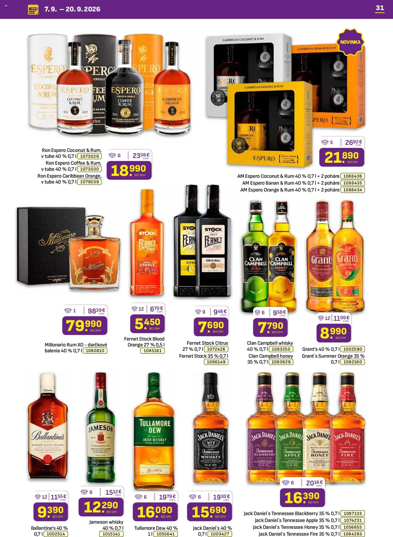 Náhľad Libex letáku platného od 07.09.2026 - Rum, Whisky, Jameson, Pero, Tullamore Dew, Fernet, Poháre, Jack Daniel's