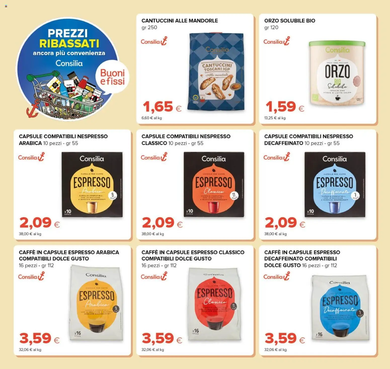 Anteprima dell'opuscolo Oasi volantino Prezzi Ribassati dal negozio Oasi valido da 21/10/2026 - Caffè, Latte, Mandorle, Caffe in capsule