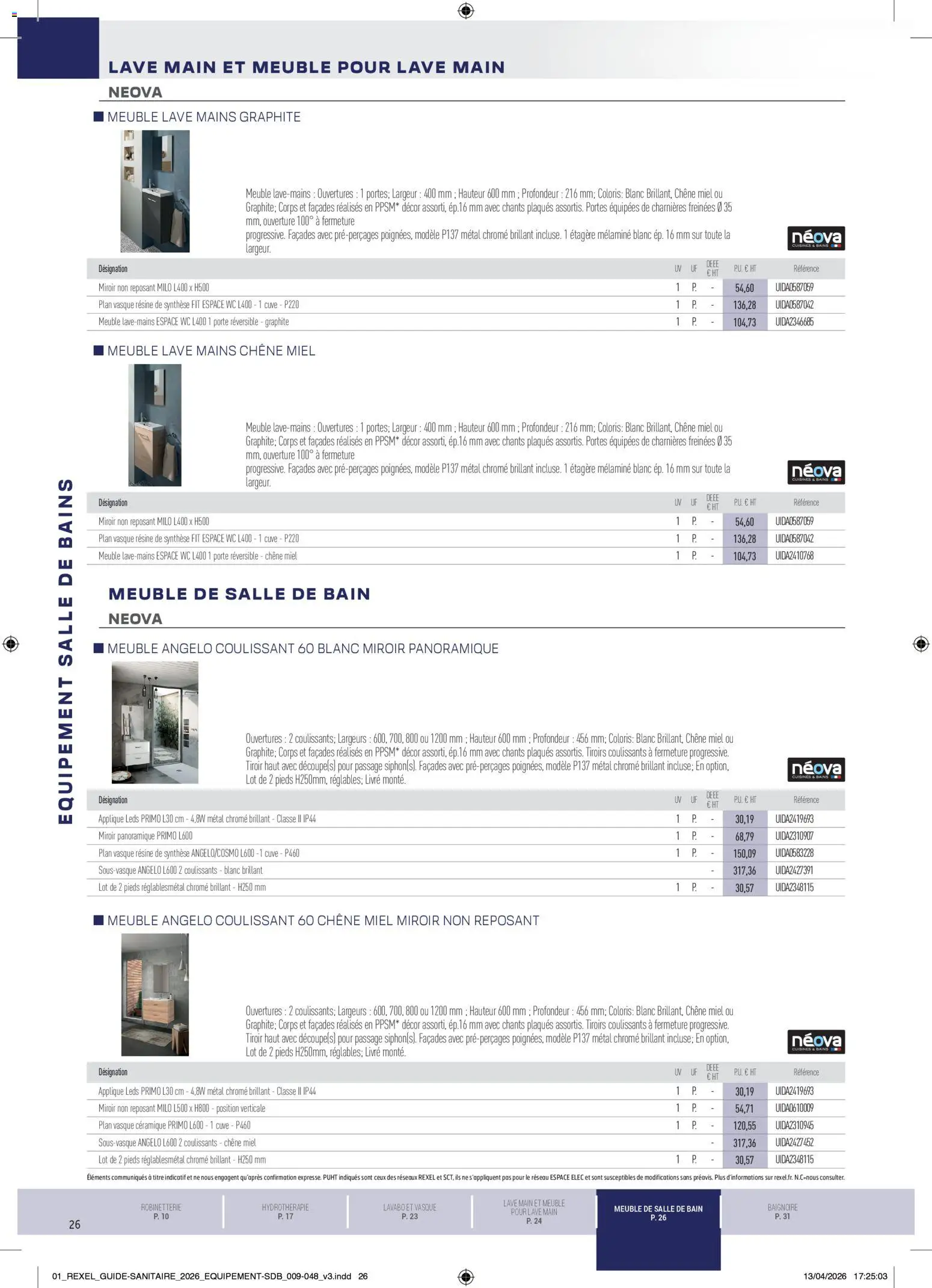 Prévisualisation de Rexel - Brochure Sanitaire du magasin Rexel formulaire valide 20/04/2026 - Livre, Meuble, Miel, Meuble de salle de bain, Étagère, Lavabo, Tiroirs, Portes