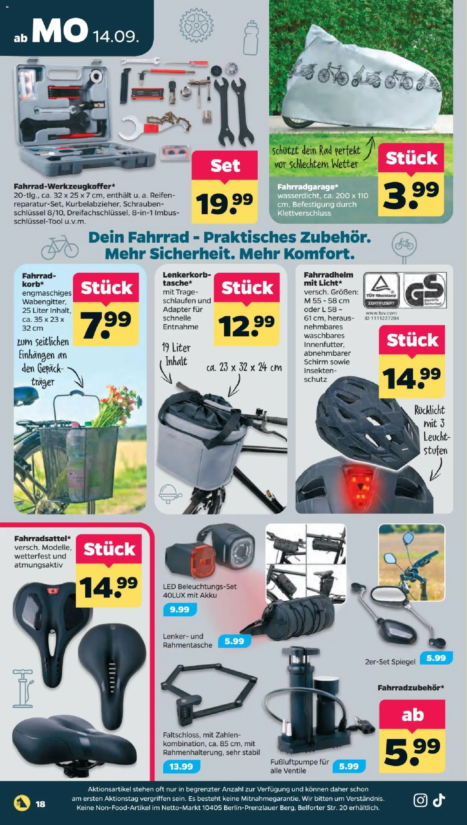 Vorschau von dem Prospekt des Geschäftes Netto, gültig ab dem 14.09.2026 - Spiegel, Fahrradhelm, Adapter