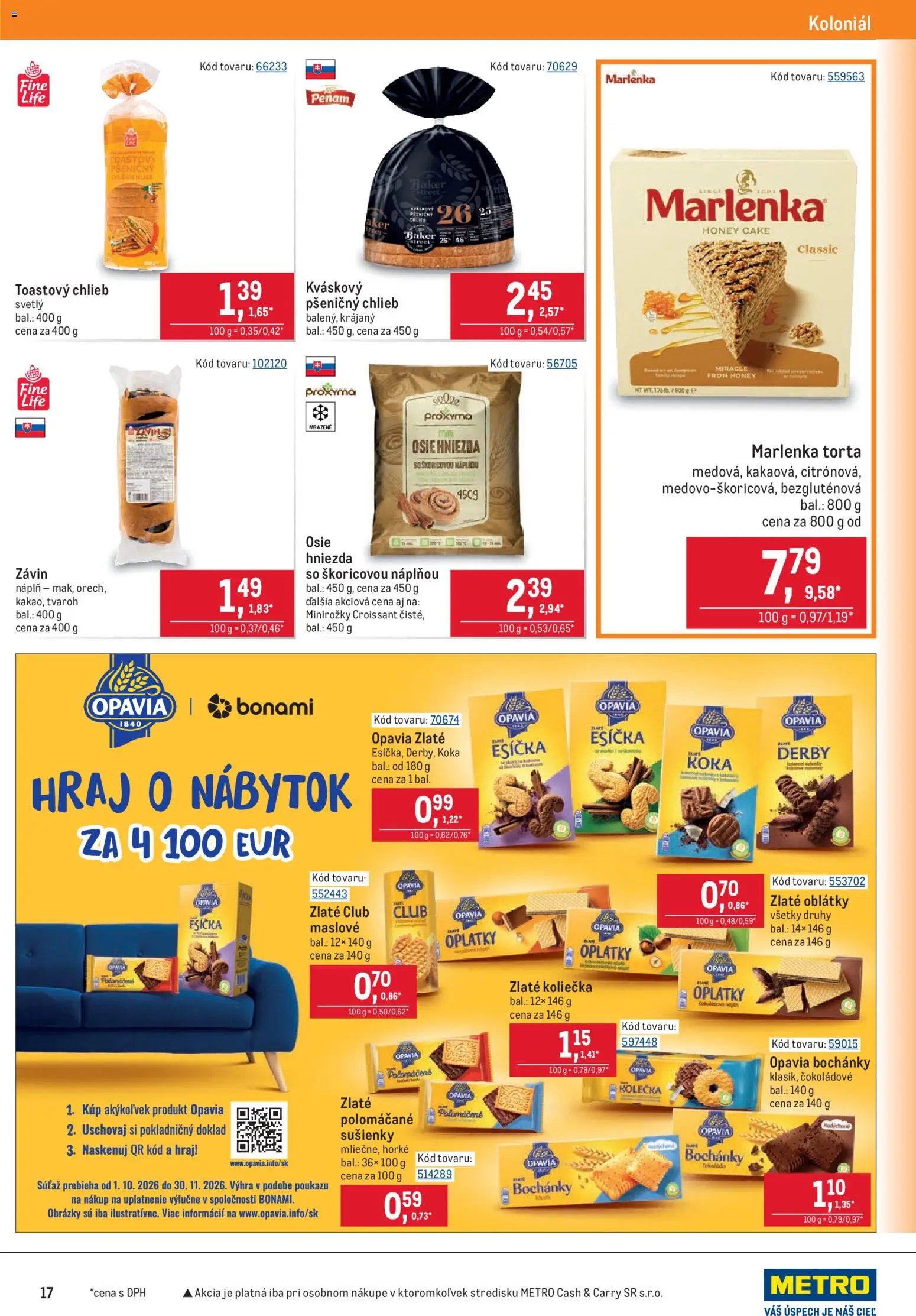 Náhľad Metro letáku platného od 21.10.2026 - Torta, Marlenka, Tvaroh, Croissant, Chlieb, Sušienky, Oblátky, Toastový chlieb