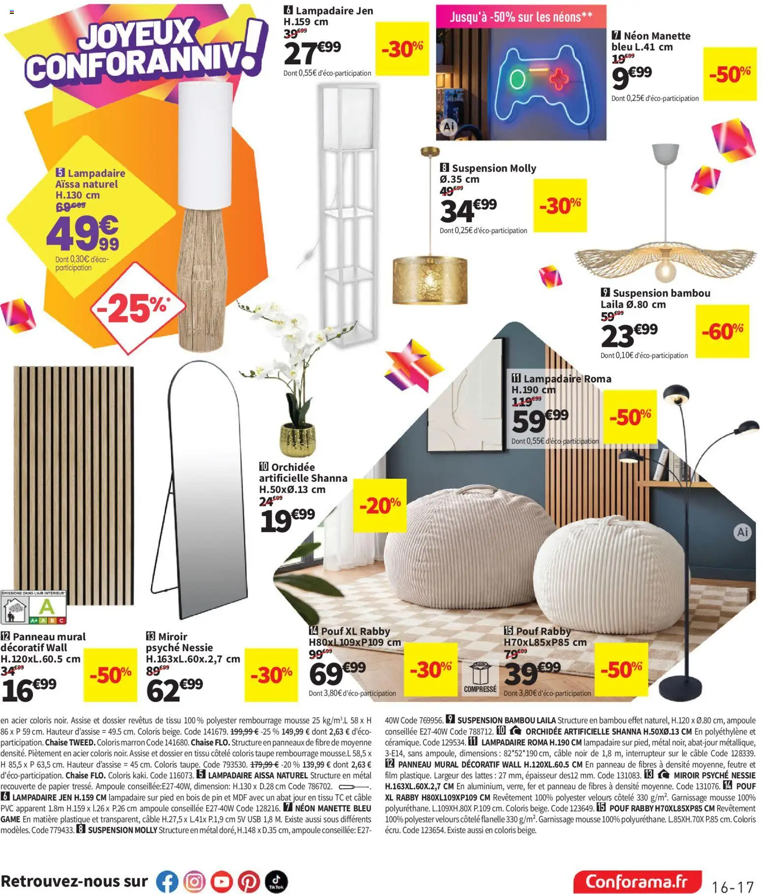 Prévisualisation de Conforama catalogue du magasin Conforama formulaire valide 25/08/2026 - Lampadaire, Abat jour, Pouf, Suspension, Mousse, USB, Câble, Orchidée artificielle