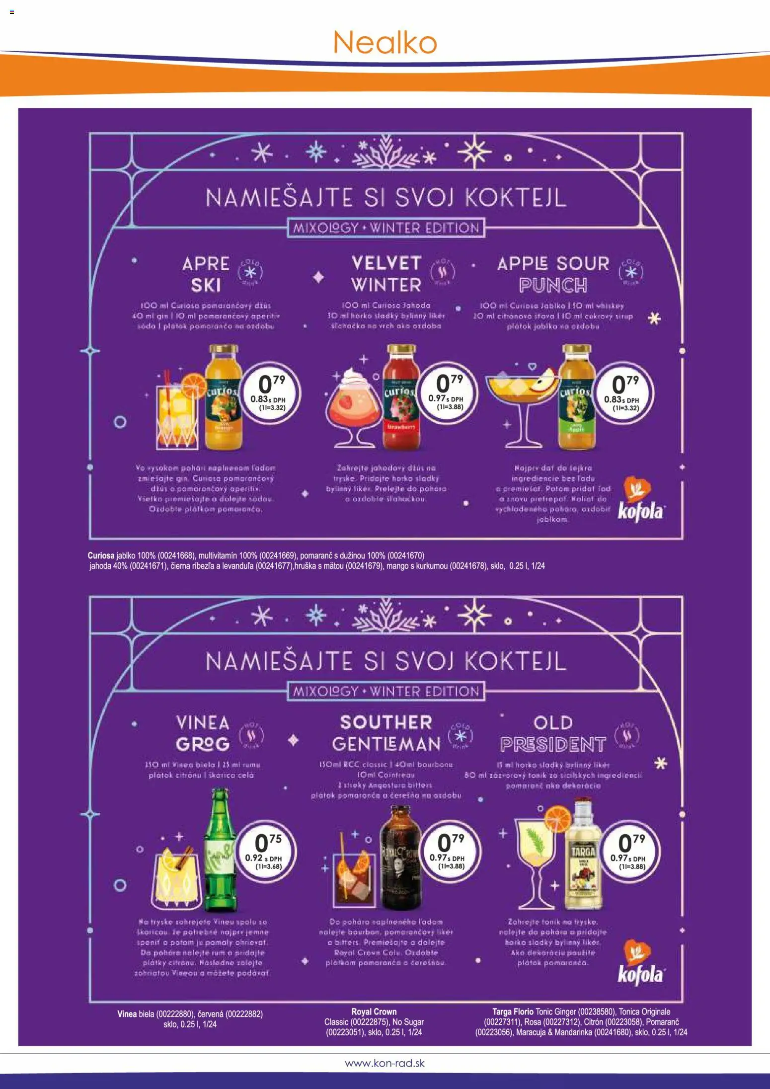 Náhľad KON - RAD letáku platného od 01.11.2026 - Apple, Kofola, Tonic, Vinea, Multivitamín, Pomaranče, Aperitív, Šťava
