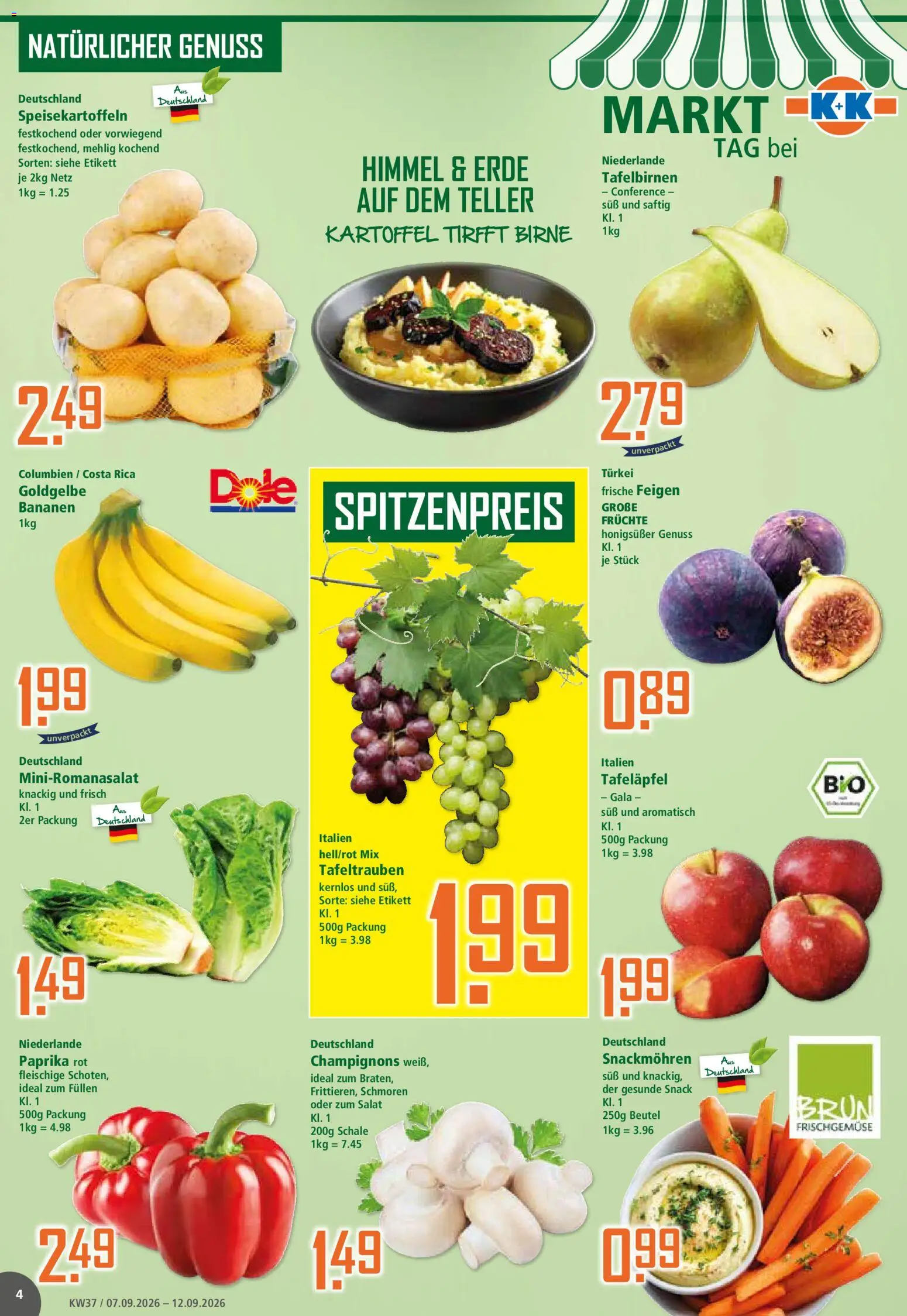 Vorschau von dem Prospekt des Geschäftes Klaas & Kock, gültig ab dem 07.09.2026 - Salat, Bananen, Champignons, Paprika, Birne, Feigen, Paprika rot