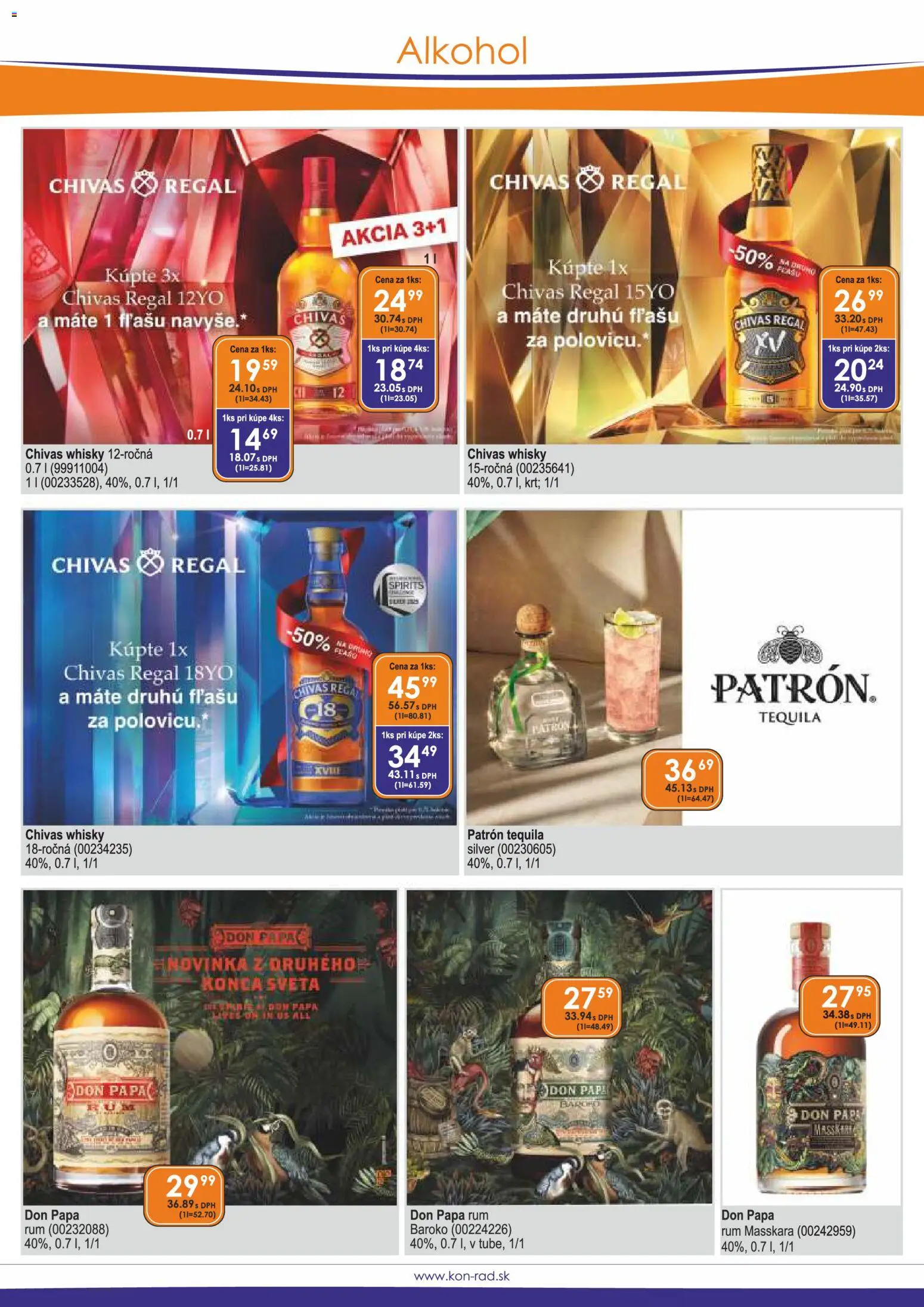Náhľad KON - RAD letáku platného od 01.11.2026 - Alkohol, Rum, Regál, Whisky, Tequila, Don Papa, Don Papa rum, Chivas Regal