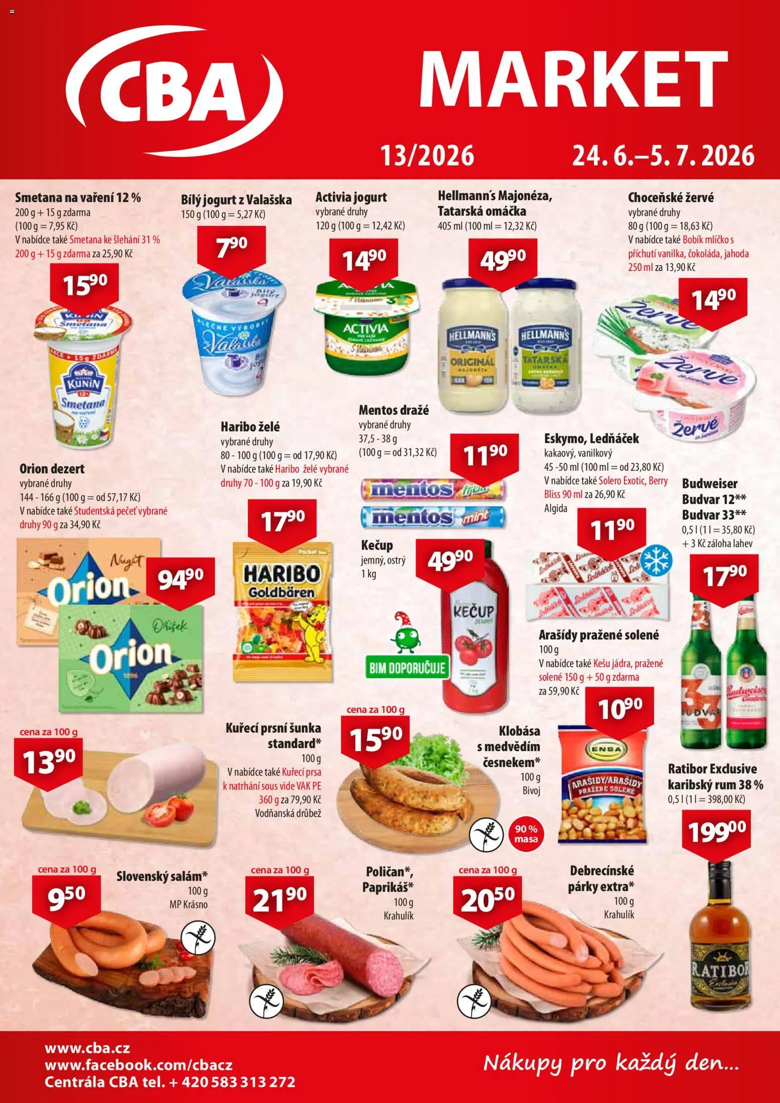 Náhled nabídky: CBA CBA leták - Market platný od 24.06.2026 - Sous vide, Smetana, Smetana ke šlehání, Smetana na vaření, Párky, Kečup, Žervé, Tatarská omáčka