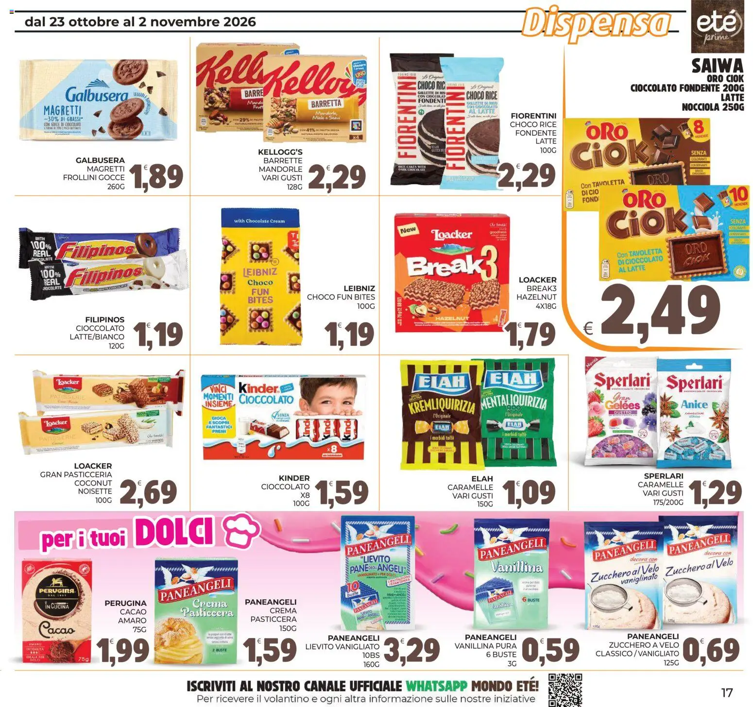 Anteprima dell'opuscolo Eté volantino Prime dal negozio Eté valido da 23/10/2026 - Crema, Latte, Caramelle, Amaro, Lievito, Zucchero a velo, Frollini, Barretta