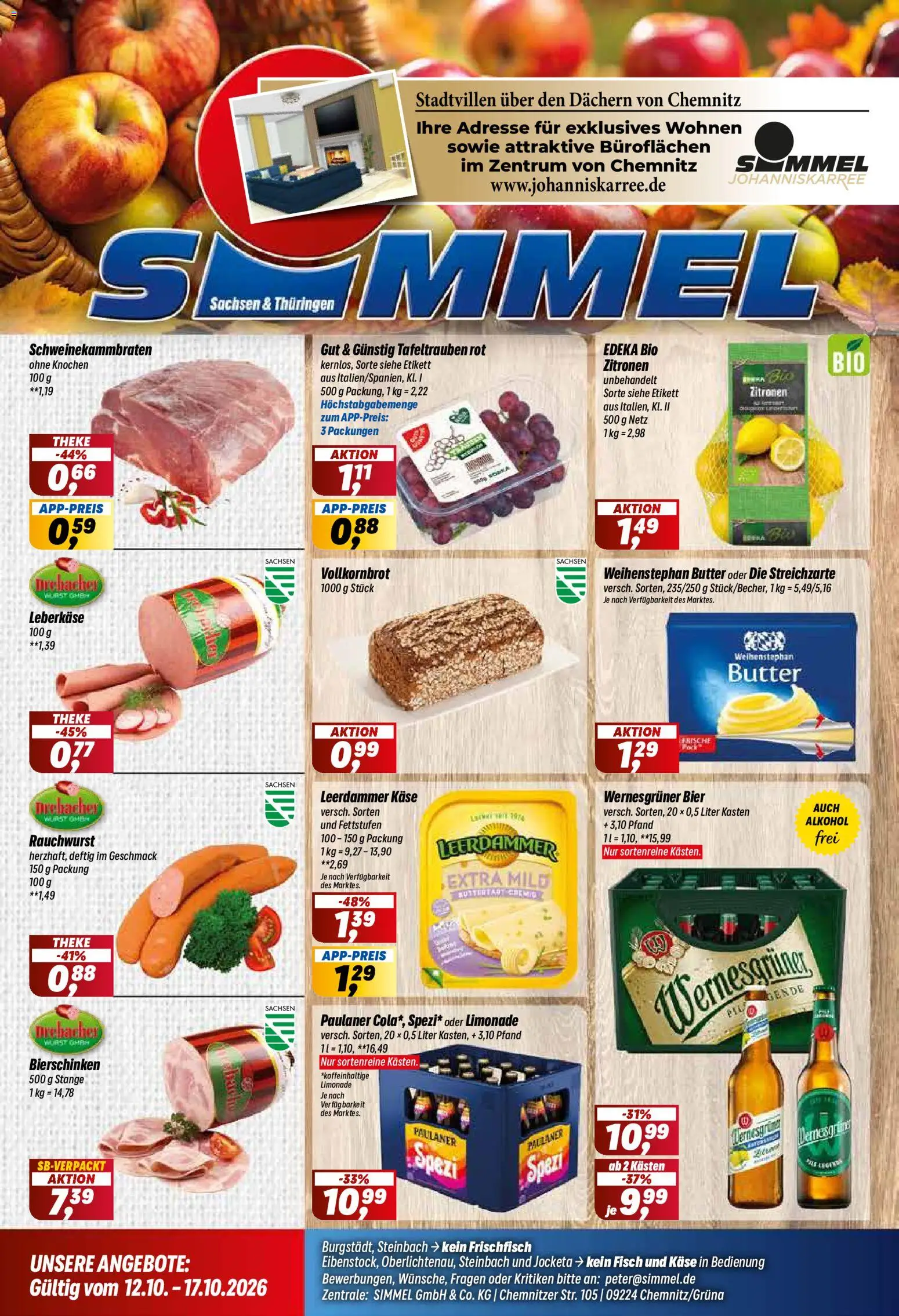 Vorschau von dem Prospekt des Geschäftes Simmel, gültig ab dem 12.10.2026 - Käse, Bier, Fisch, Cola, Zitronen, Theke, Limonade, Weihenstephan butter