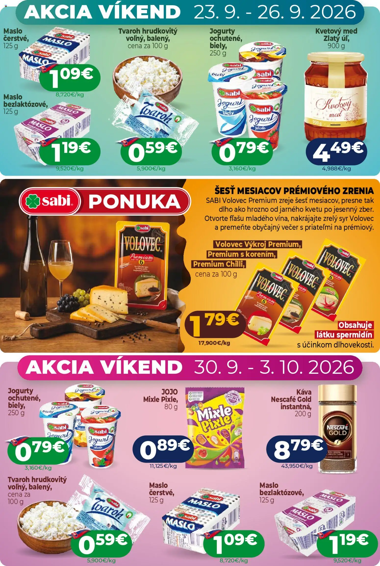 Náhľad Milk Agro letáku platného od 23.09.2026 - Maslo, Med, Káva, Syr, Tvaroh, Hrozno, Nescafé Gold, Maslo 250 g