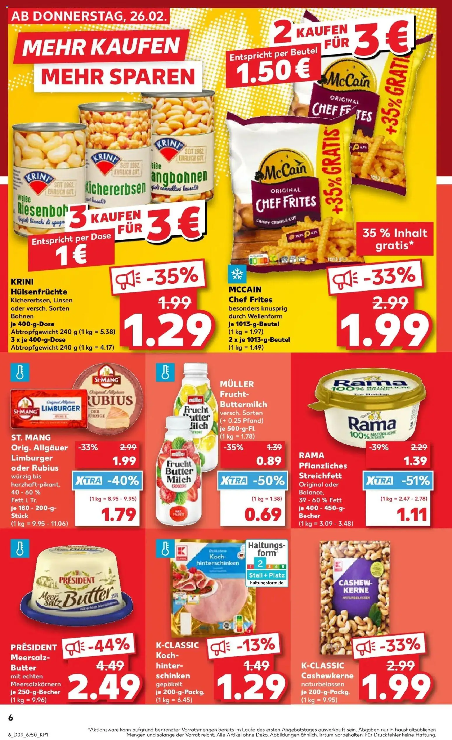 Vorschau von dem Prospekt des Geschäftes Kaufland, gültig ab dem 26.02.2026 - Butter, Milch, Buttermilch, Schinken, Cashew, Rama, McCain