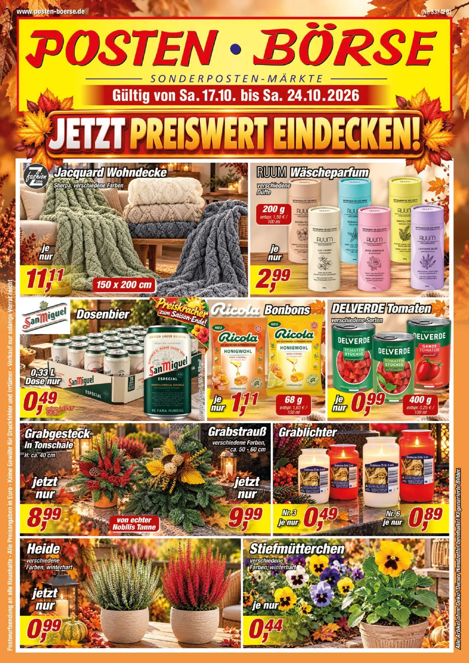 Vorschau von dem Prospekt des Geschäftes Posten Börse, gültig ab dem 17.10.2026 - Tomaten, Dosenbier, Stiefmutterchen