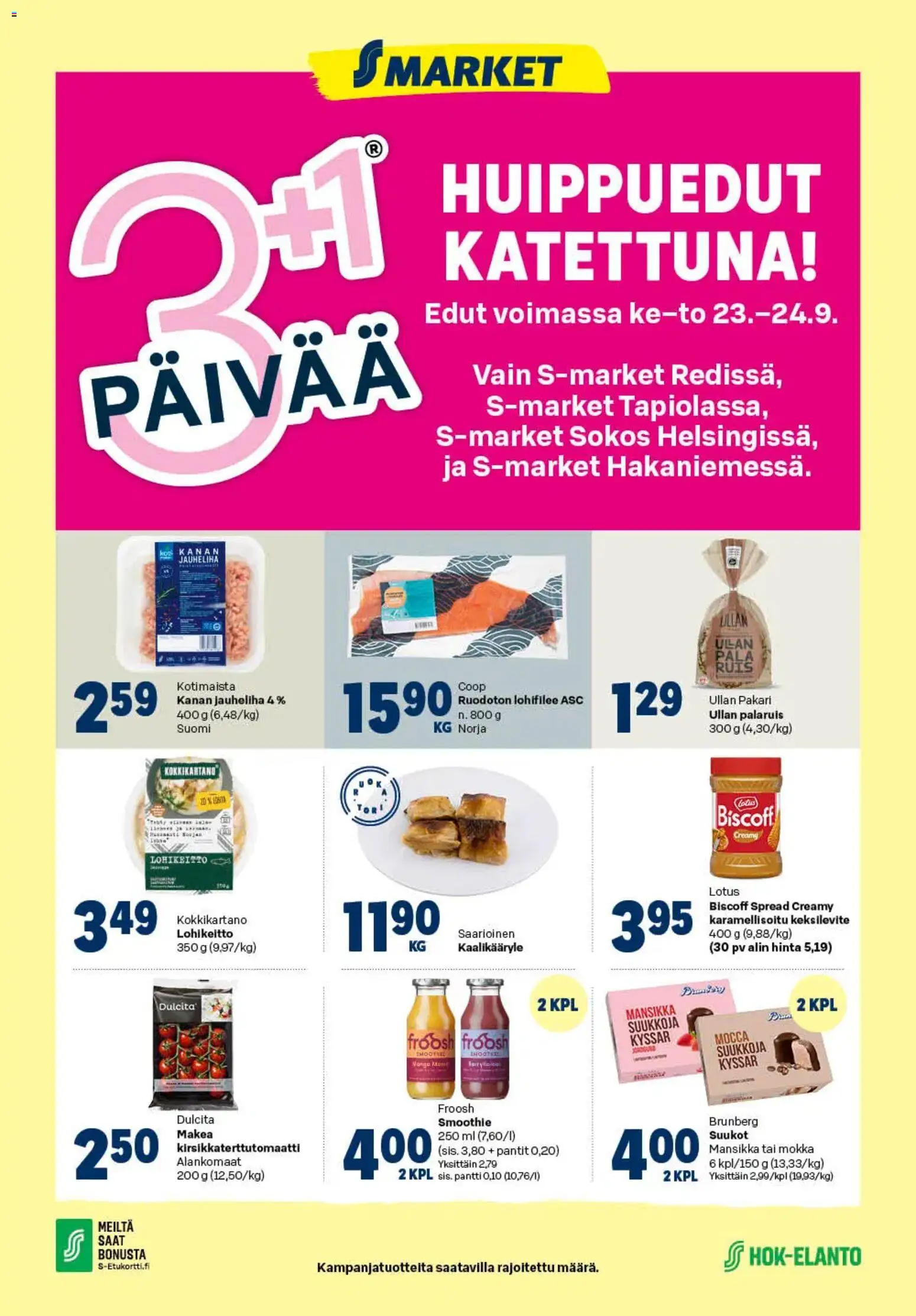 Kaupan S-market S-market 3+1 päivää esikatselu, voimassa 23/09/2026