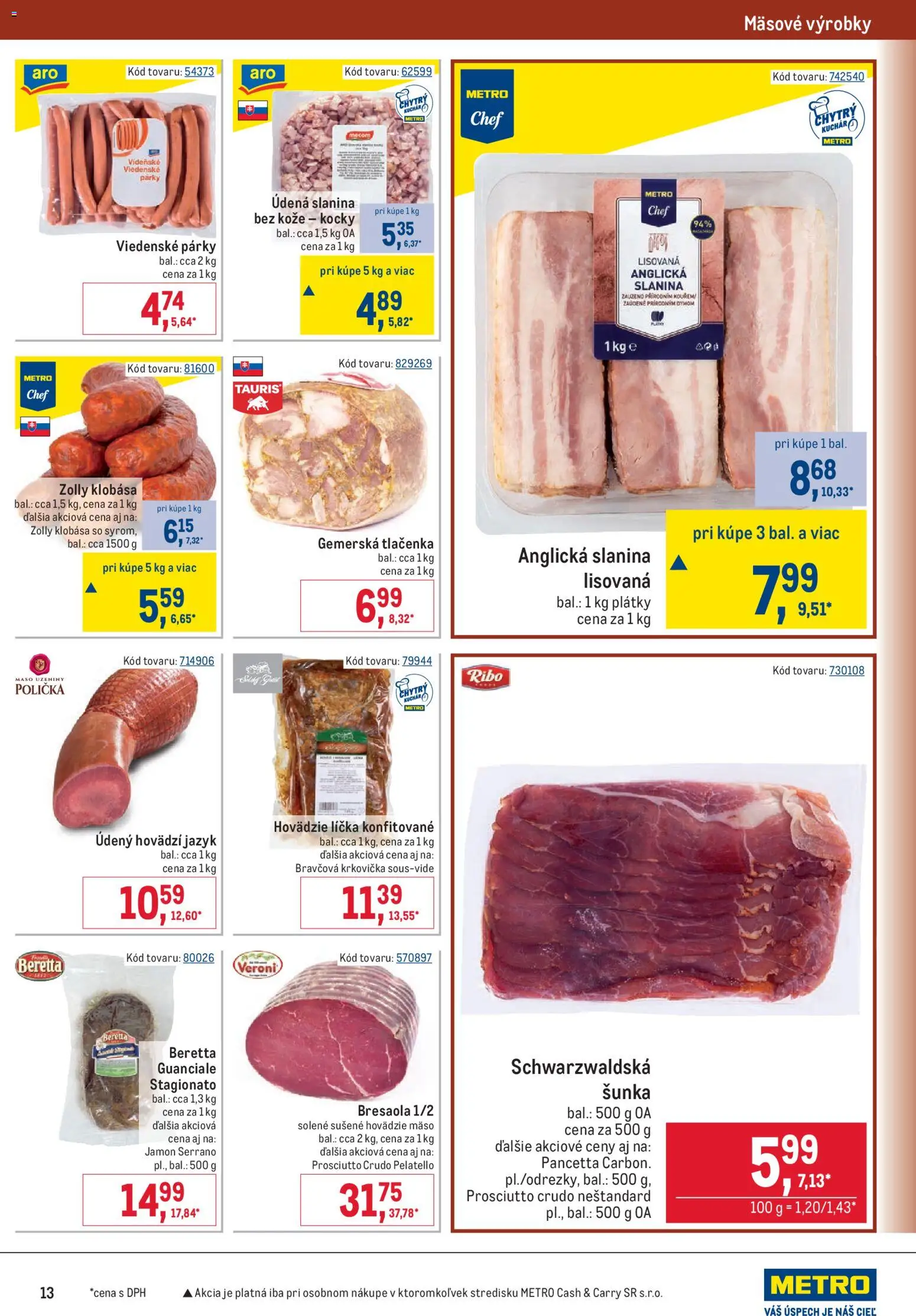 Náhľad Metro letáku platného od 07.10.2026 - Mäso, Pancetta, Klobása, Slanina, Bravčová krkovička, Tlačenka, Anglická slanina, Jamón Serrano