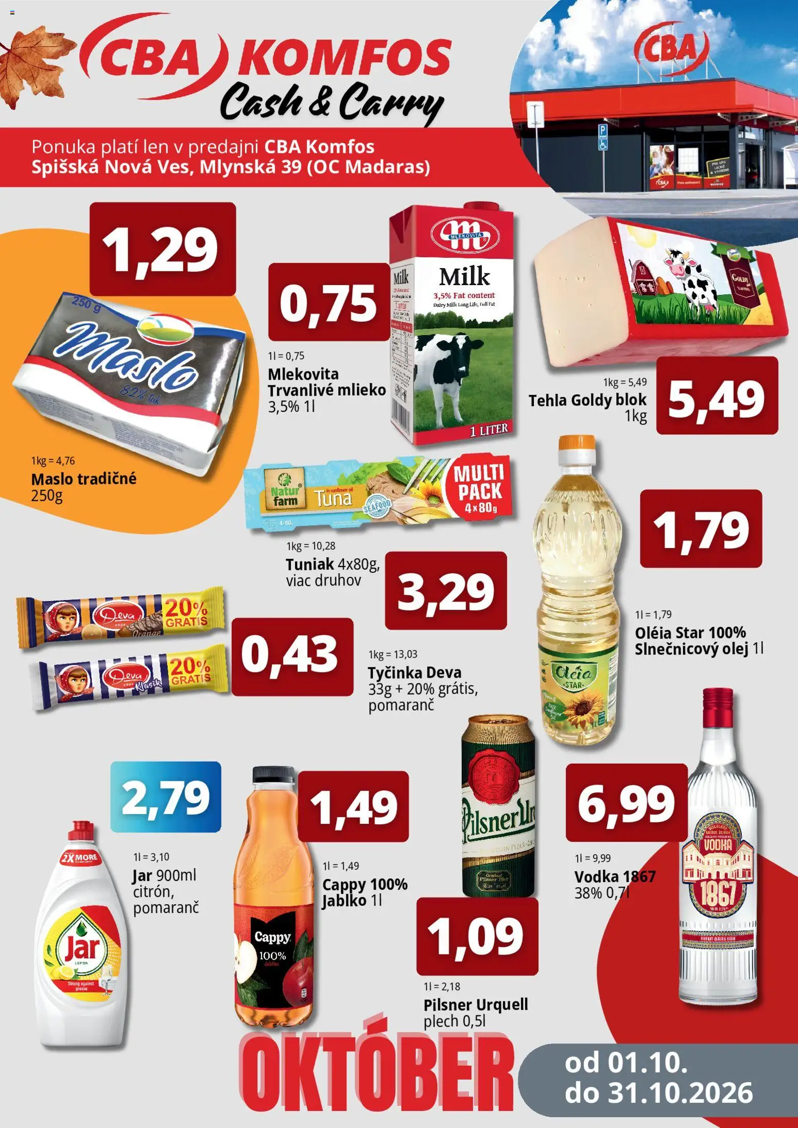 Náhľad CBA Komfos letáku platného od 01.10.2026
