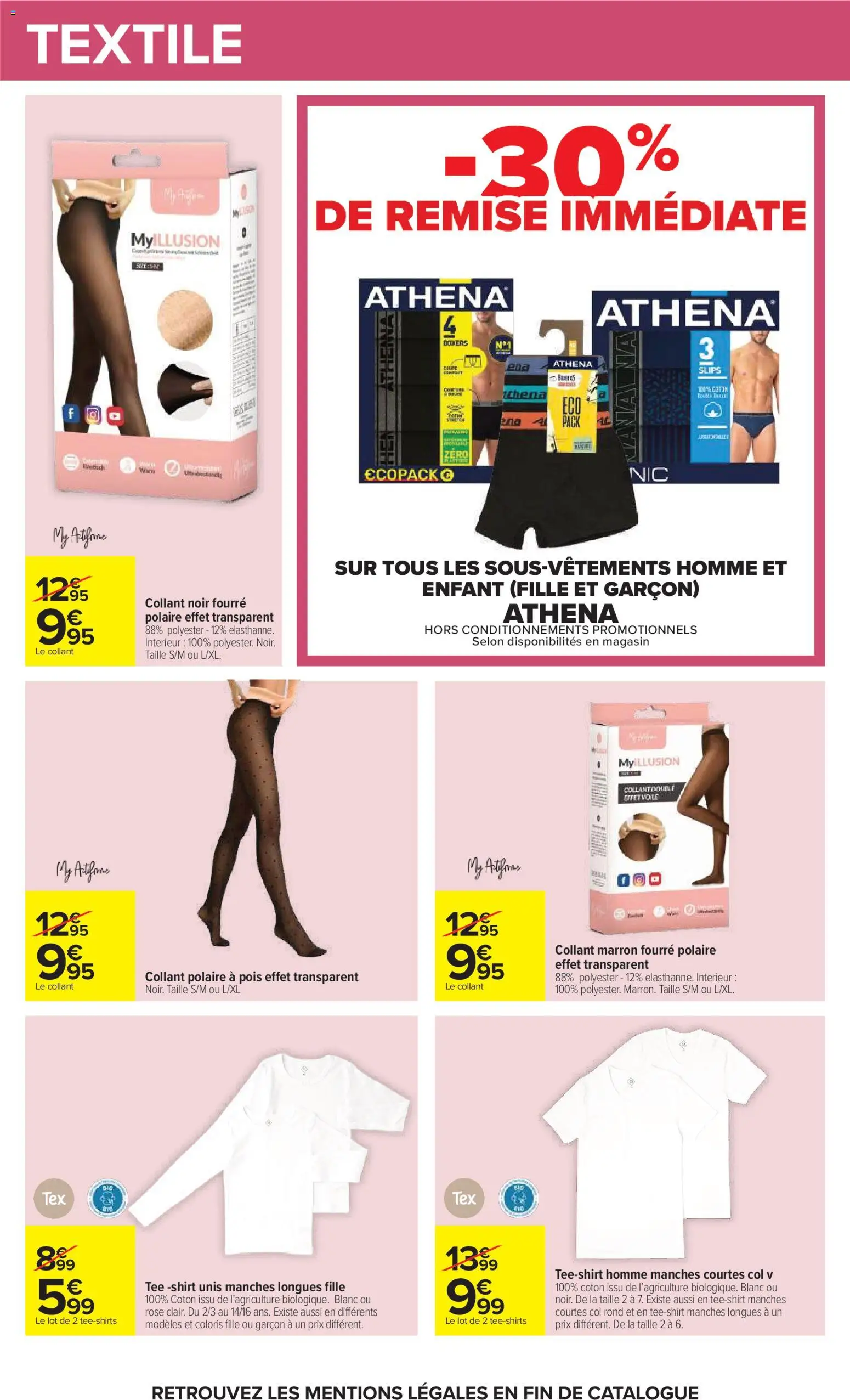 Prévisualisation de Carrefour Petit déjeuner du magasin Carrefour formulaire valide 03/11/2026 - Boxers, Collant, Pois, Coton, Polaire, Collant polaire, Slips, T-shirt