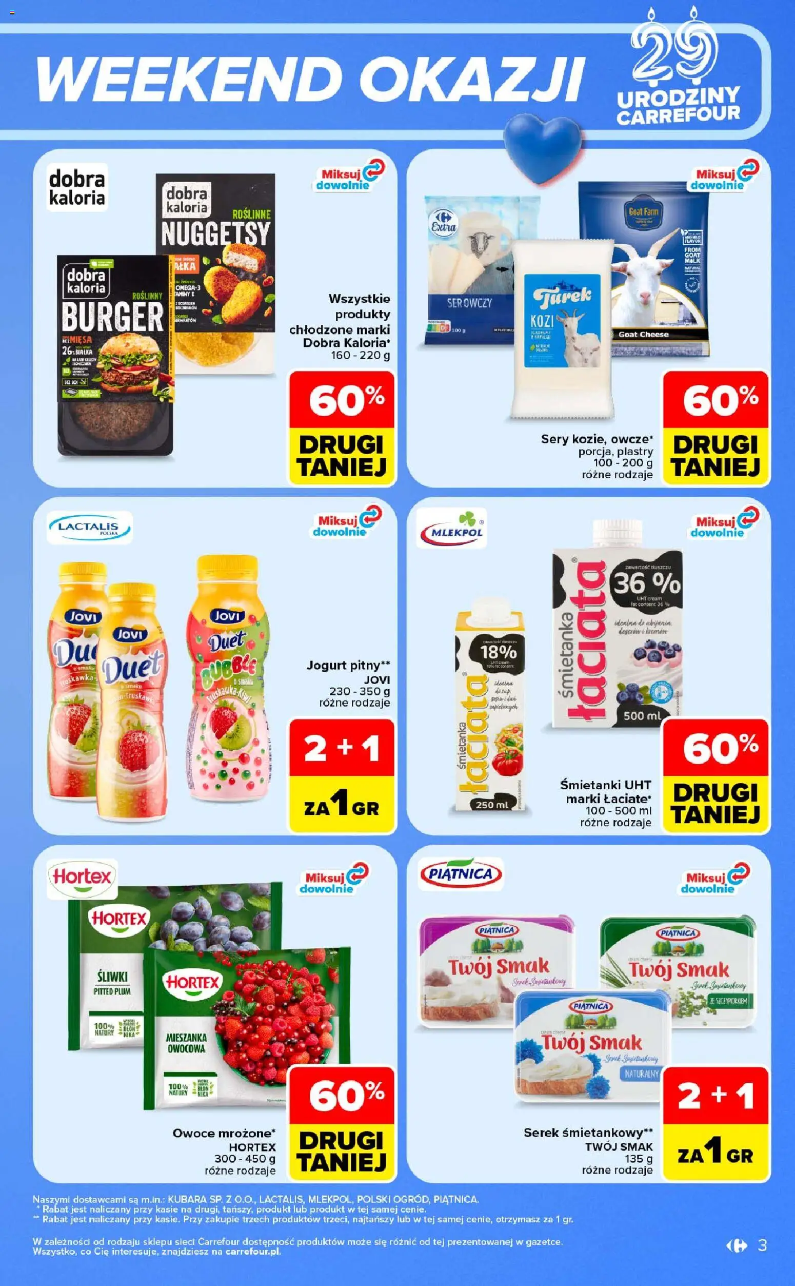 Pogląd gazetki "Carrefour gazetka - Weekend okazji" ze sklepu Carrefour ważnej od 08.10.2026 - Burger, Owoce, Piątnica, Śliwki, Jogurt, Sery, Serek, Jogurt pitny