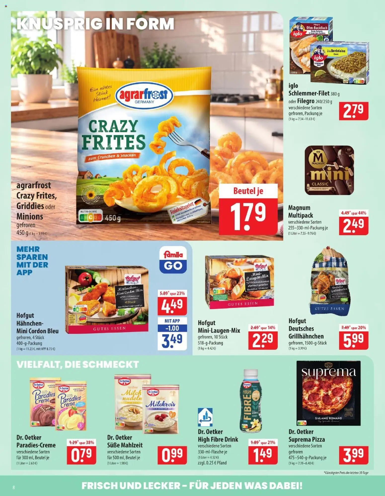 Vorschau von dem Prospekt des Geschäftes Famila, gültig ab dem 26.10.2026 - Pizza, Nudeln, Milch, Creme, Iglo, Iglo schlemmerfilet, Hahnchen