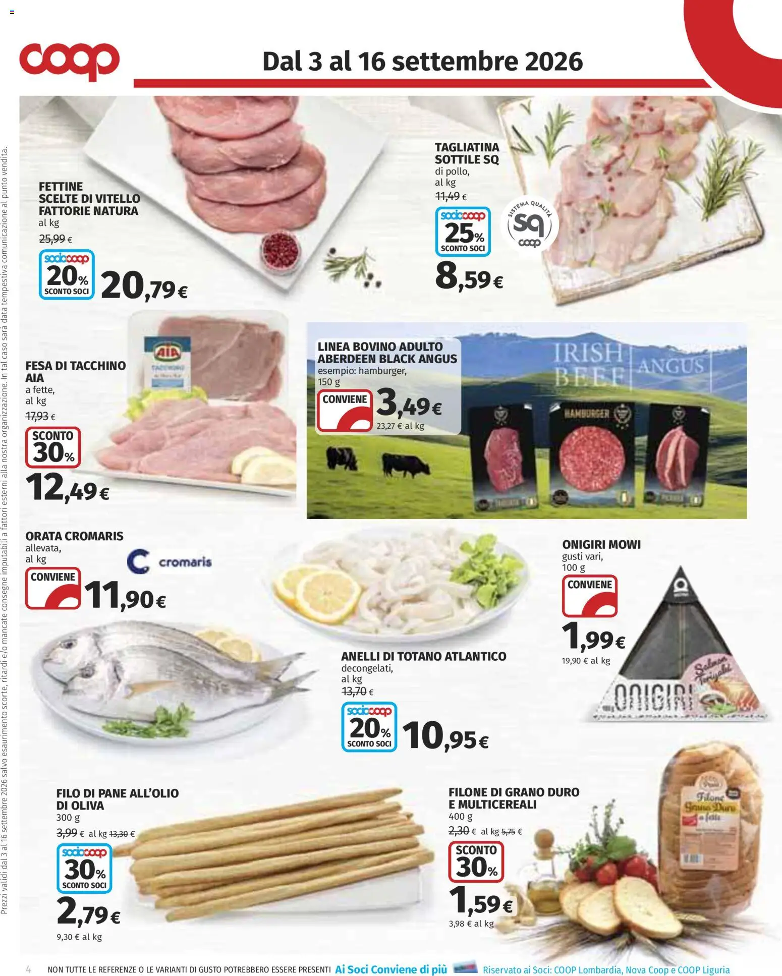 Anteprima dell'opuscolo COOP volantino Monza dal negozio COOP valido da 03/09/2026 - Hamburger, Pane, Orata, Tacchino, Bovino, Vitello, Totano, Data